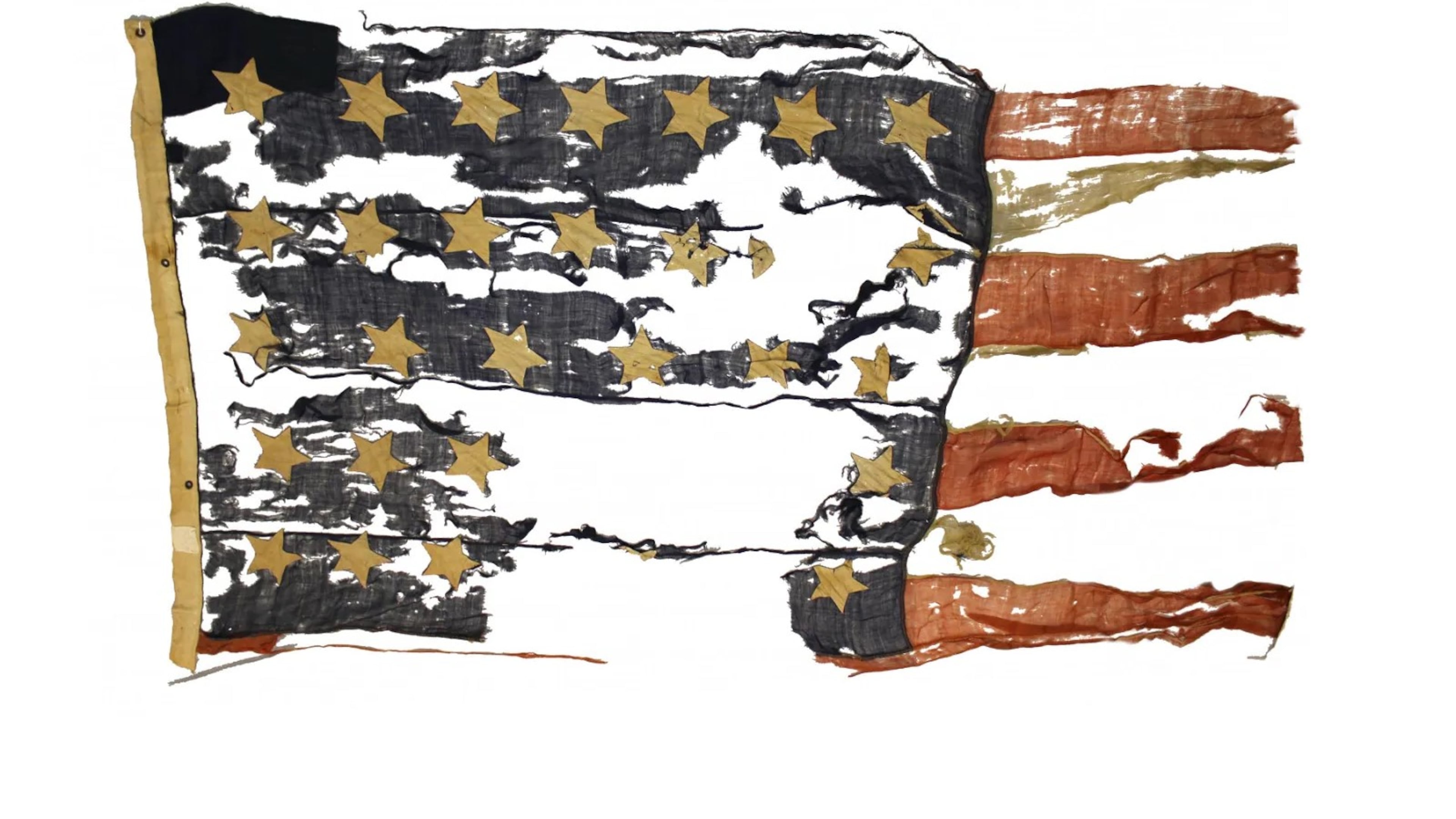 The American flag that flew over a refugee camp for formerly enslaved men, women and children on Craney Island, Virginia, in 1862-1863. The camp was one of hundreds that provided shelter and support for individuals seeking freedom behind Union lines. (Courtesy of Atlanta History Center)