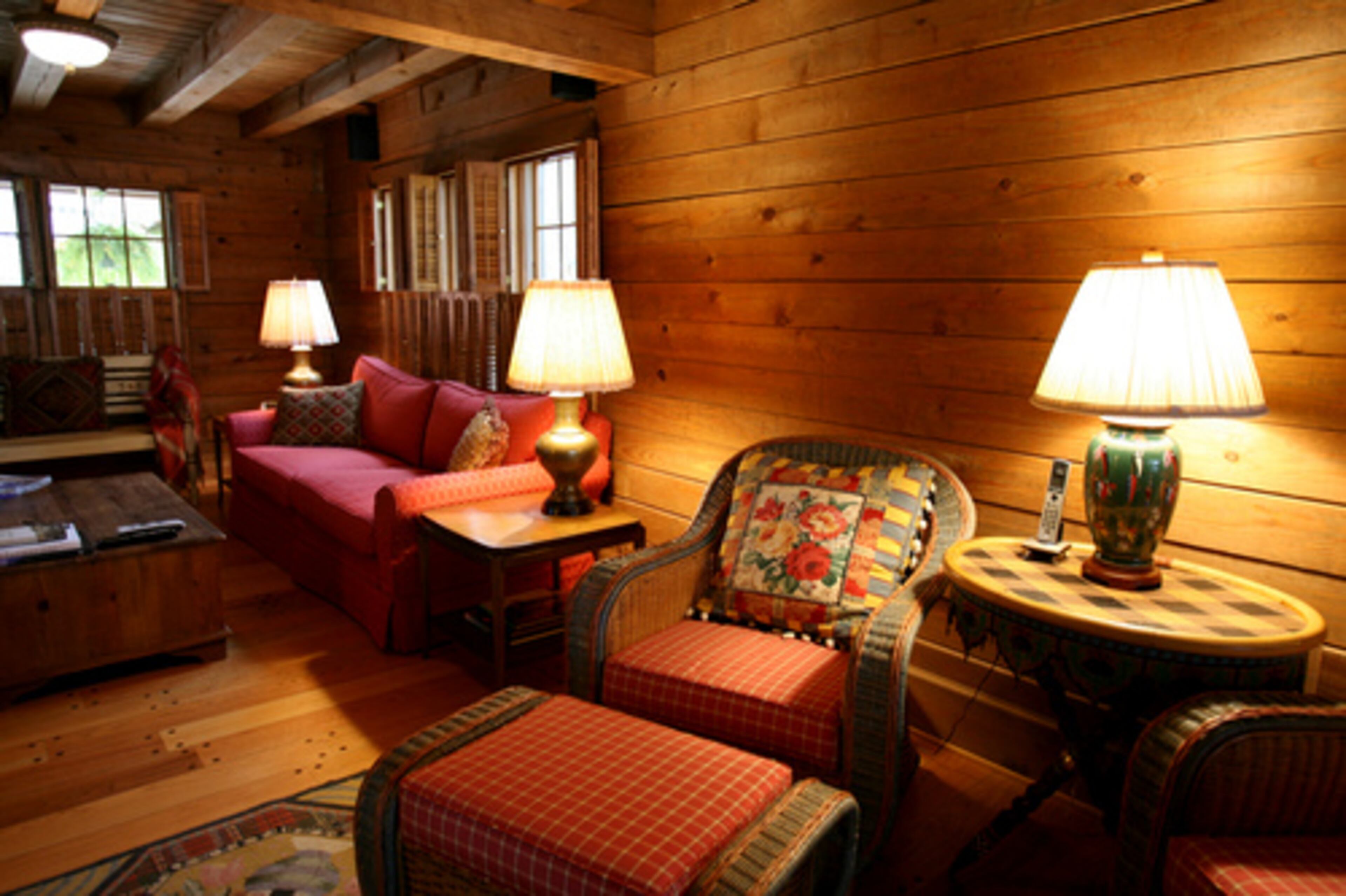 When they are indoors at the lake house, Linda and Ron enjoy this cozy living room.