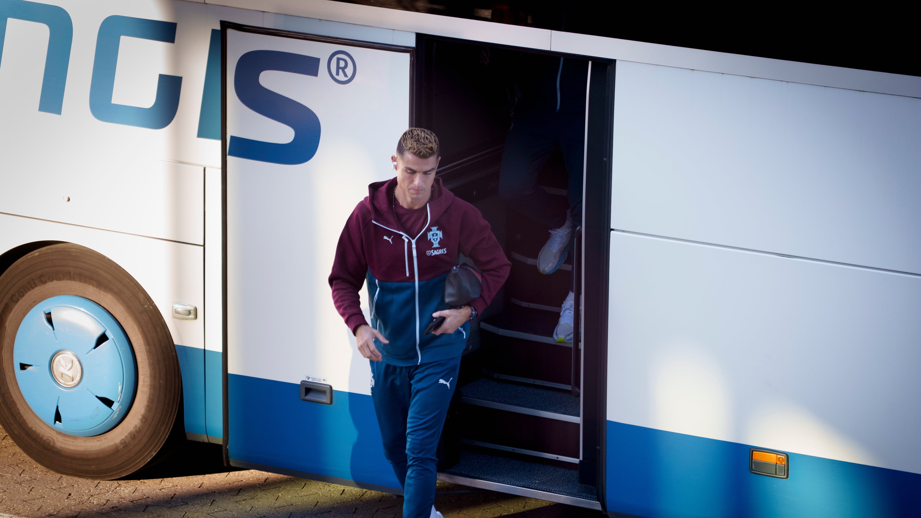 Portugal's Cristiano Ronaldo arrives for training in Copenhagen, Denmark, Wednesday, Sept. 30, 2026, ahead of their Nations League soccer match against Denmark. (Liselotte Sabroe/Ritzau Scanpix via AP)