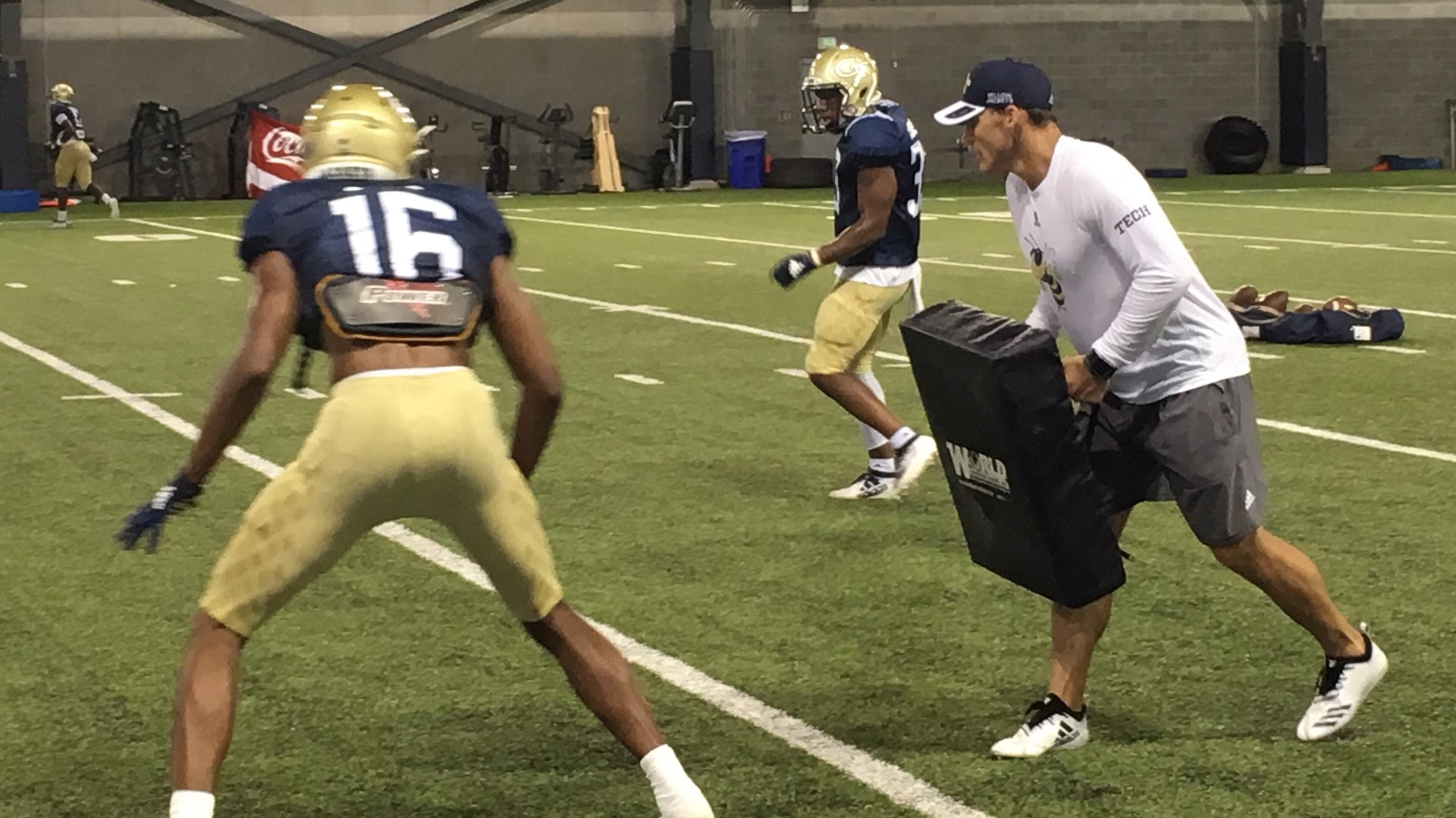 Georgia Tech cornerback Myles Sims at preseason practice in August 2019. (AJC photo by Ken Sugiura)