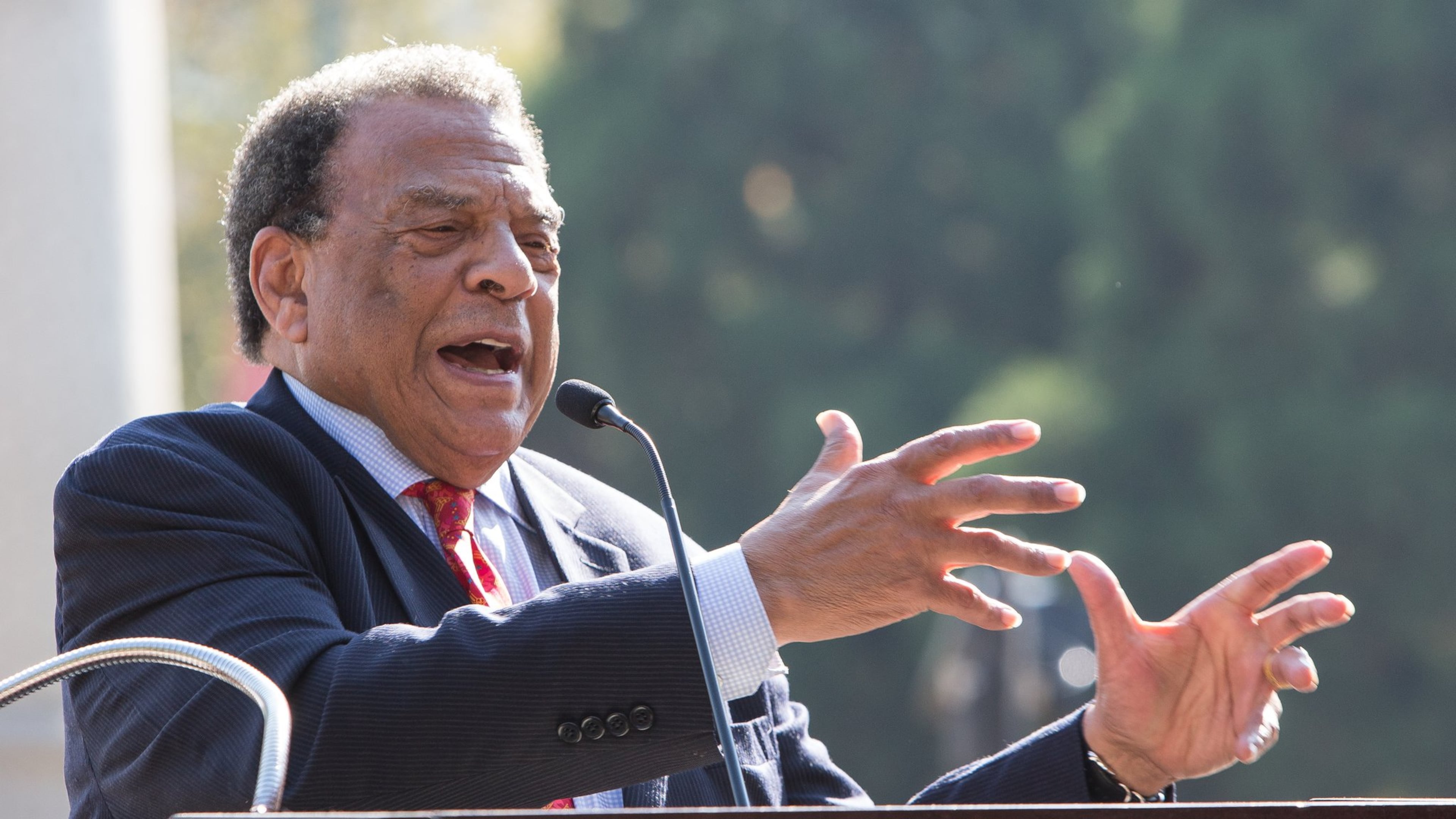Former Ambassador Andrew Young, speaking during the dedication of a Georgia Historical Marker to the 1996 Summer Olympic Games in Centennial Olympic Park in Atlanta on Nov. 1, 2016, was recently given the Positive Aging Icon Image Award by by LeadingAge Georgia. PHIL SKINNER / SPECIAL