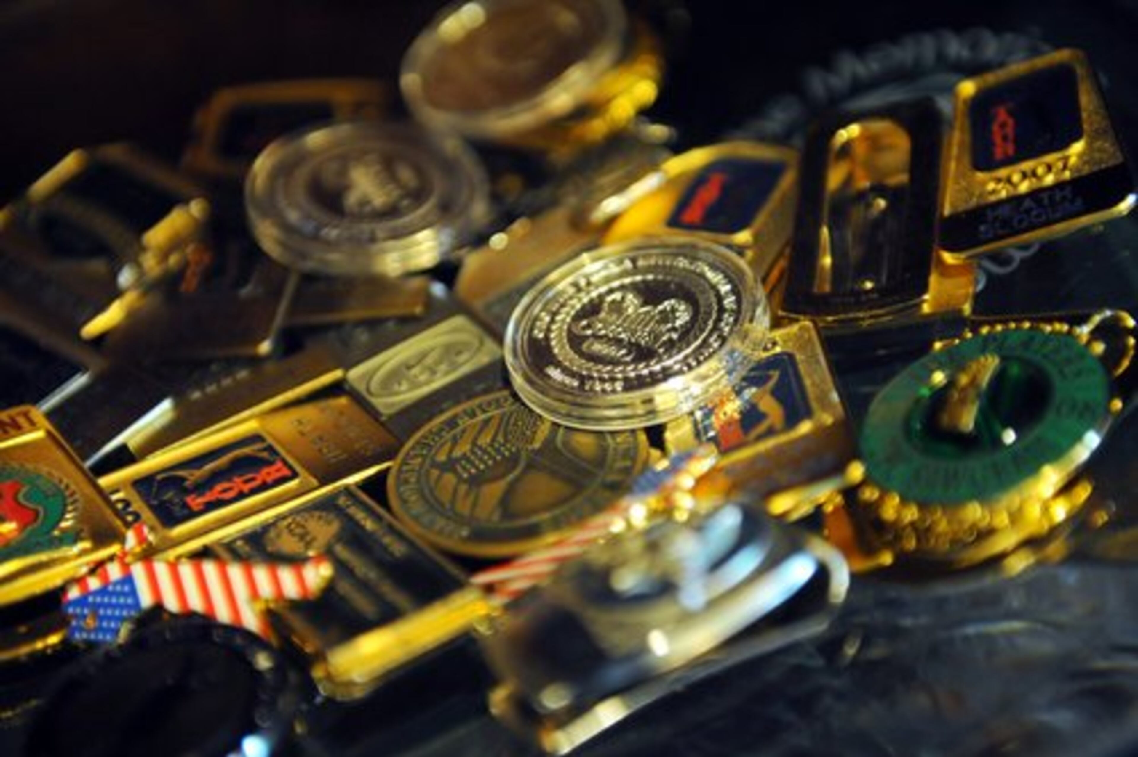 Heath has a collection of player money clips from his tournaments.