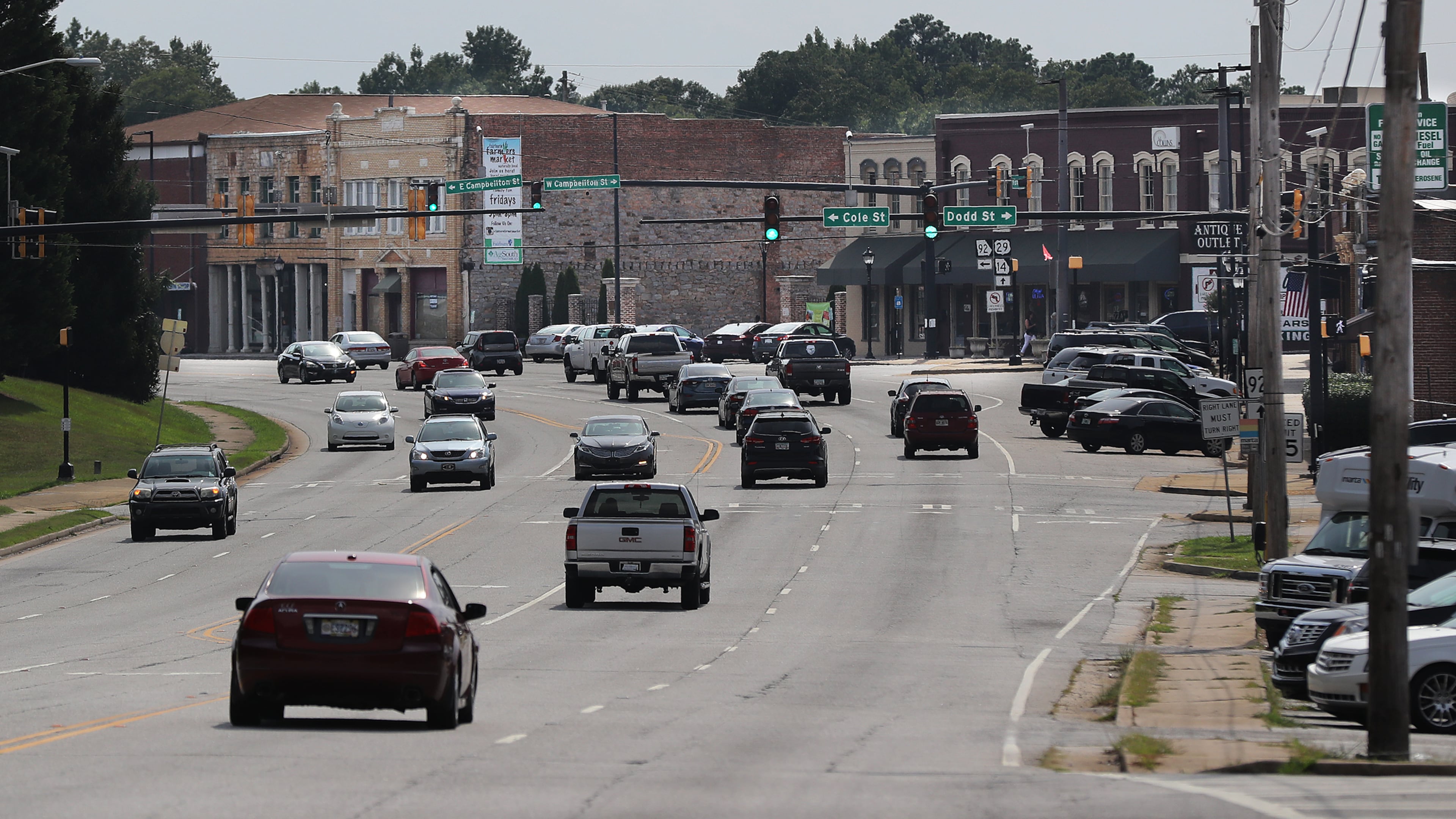 August 12, 2019 Fairburn: Motorist make thier way through downtown Fairburn on Monday, August 12, 2019, in Fairburn. Curtis Compton/ccompton@ajc.com