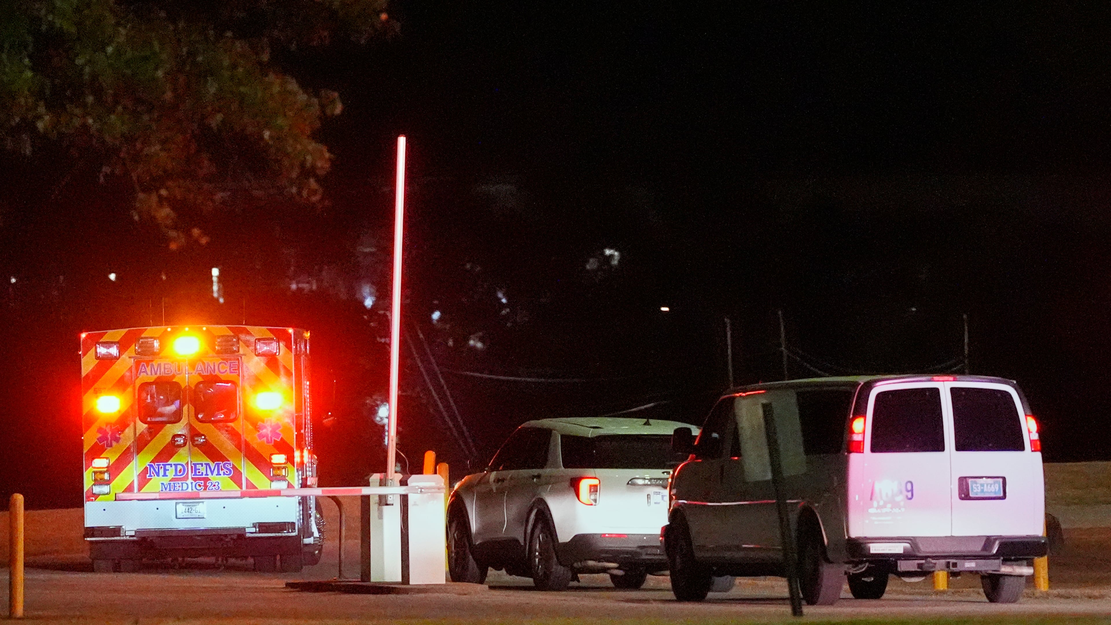 Emergency vehicles leave Riverbend Maximum Security Institution after the execution of Christa Pike was halted Wednesday, Sept. 30, 2026, in Nashville, Tenn. (AP Photo/George Walker IV)