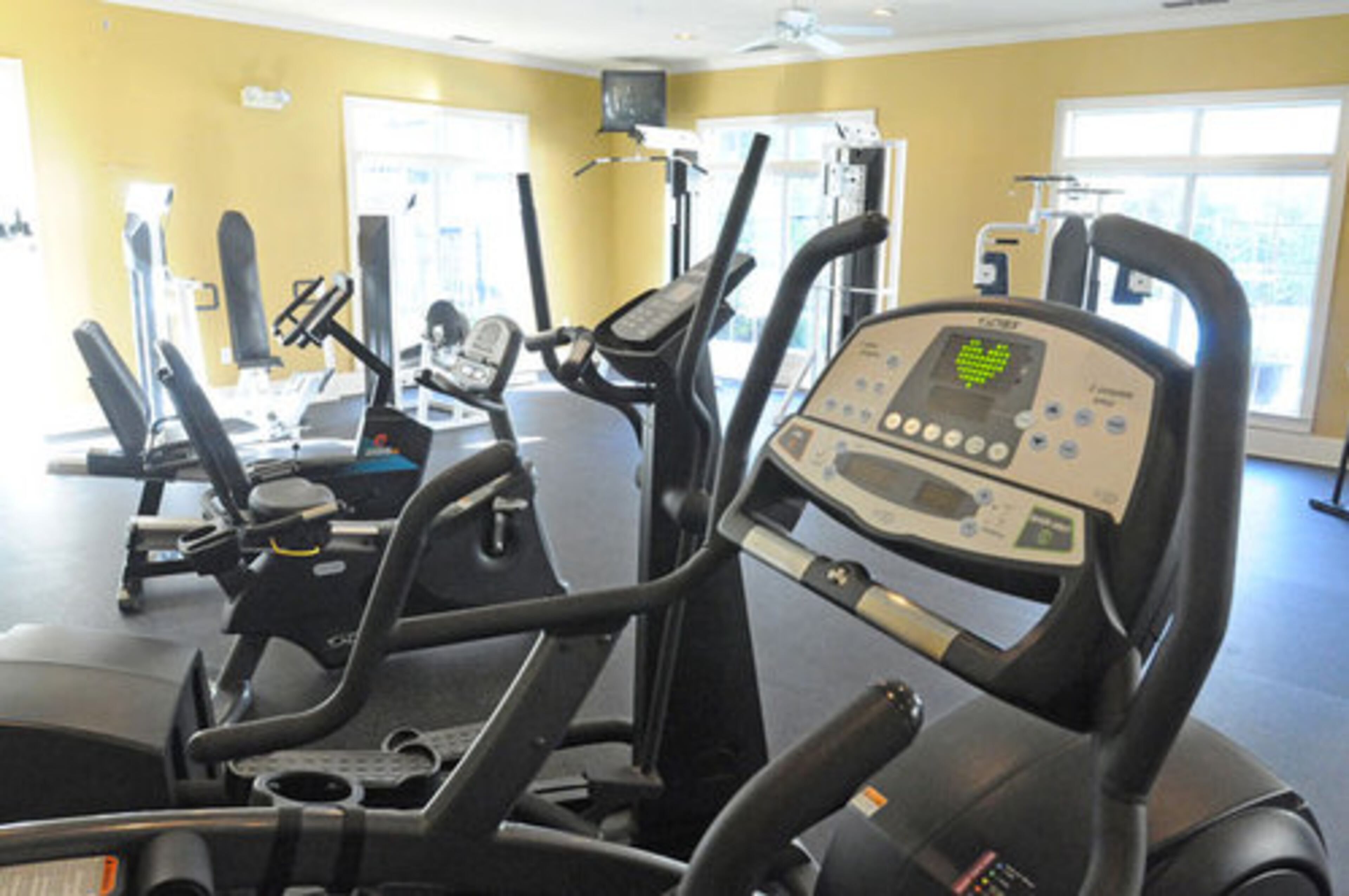 A large fitness center and yoga studio are popular community amenities. Power yoga classes are offered weekly.