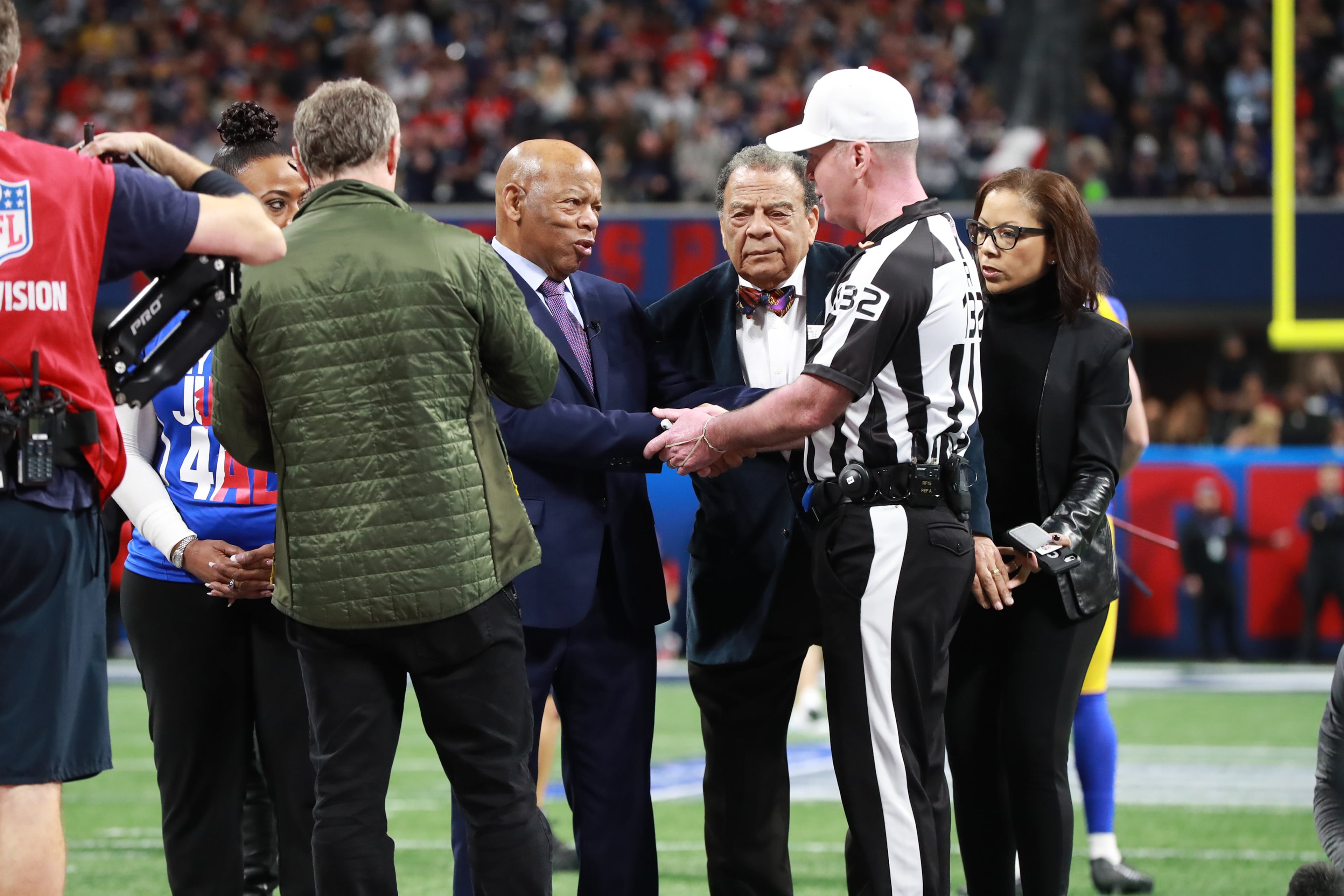 2/3/19 - Atlanta - John Lewis and Andrew Young before the New England Patriots played the Los Angeles Rams in Super Bowl LIII on Sunday, Feb. 3, 2019 at Mercedes-Benz Stadium in Atlanta, Ga. 
CURTIS COMPTON / CCOMPTON@AJC.COM
