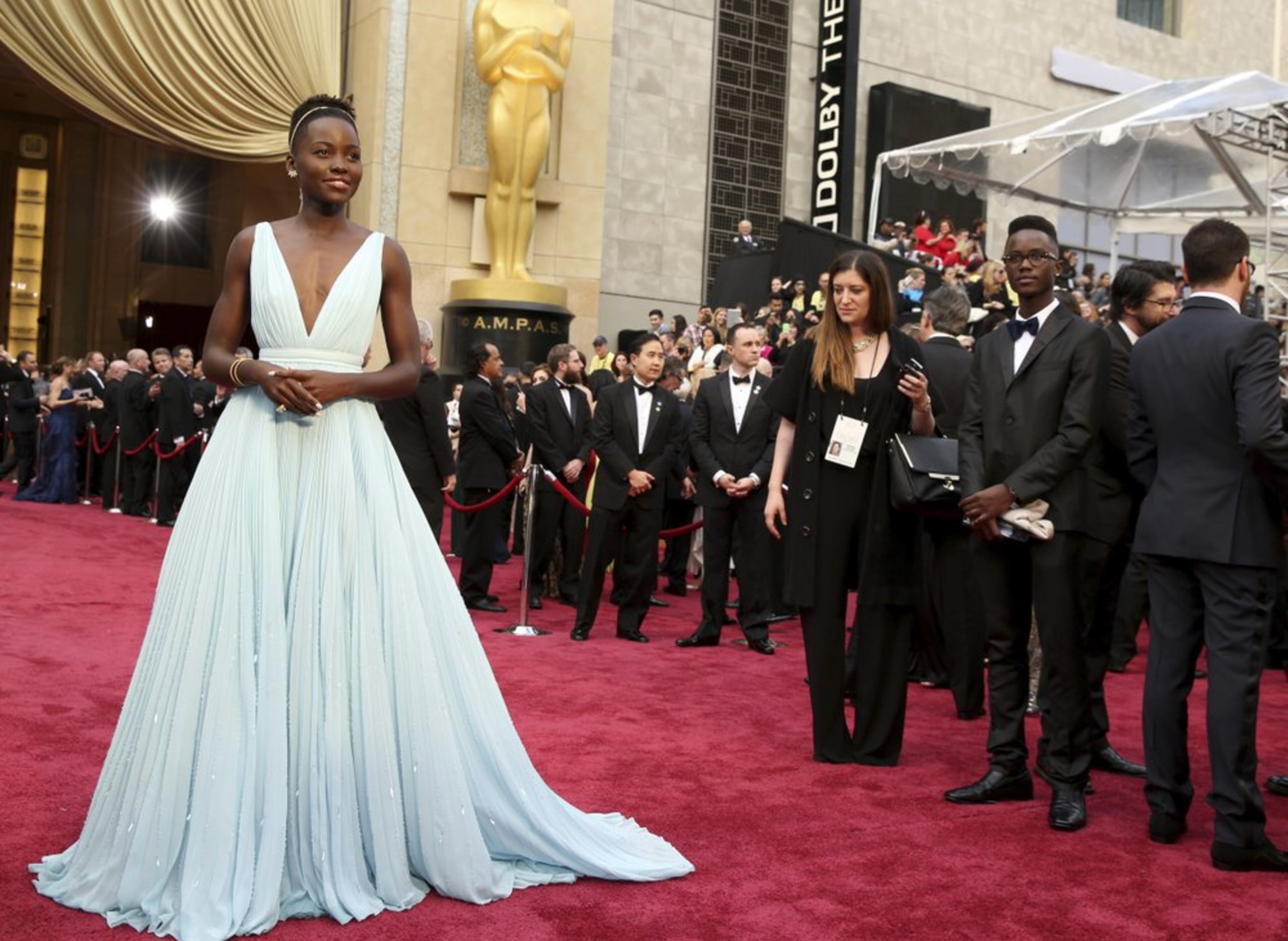 Lupita Nyong'o donned a pale blue Prada dress at the Oscars in Los Angeles, where she won the Oscar for best supporting actress for “12 Years a Slave.” She kept her gown after the big night.