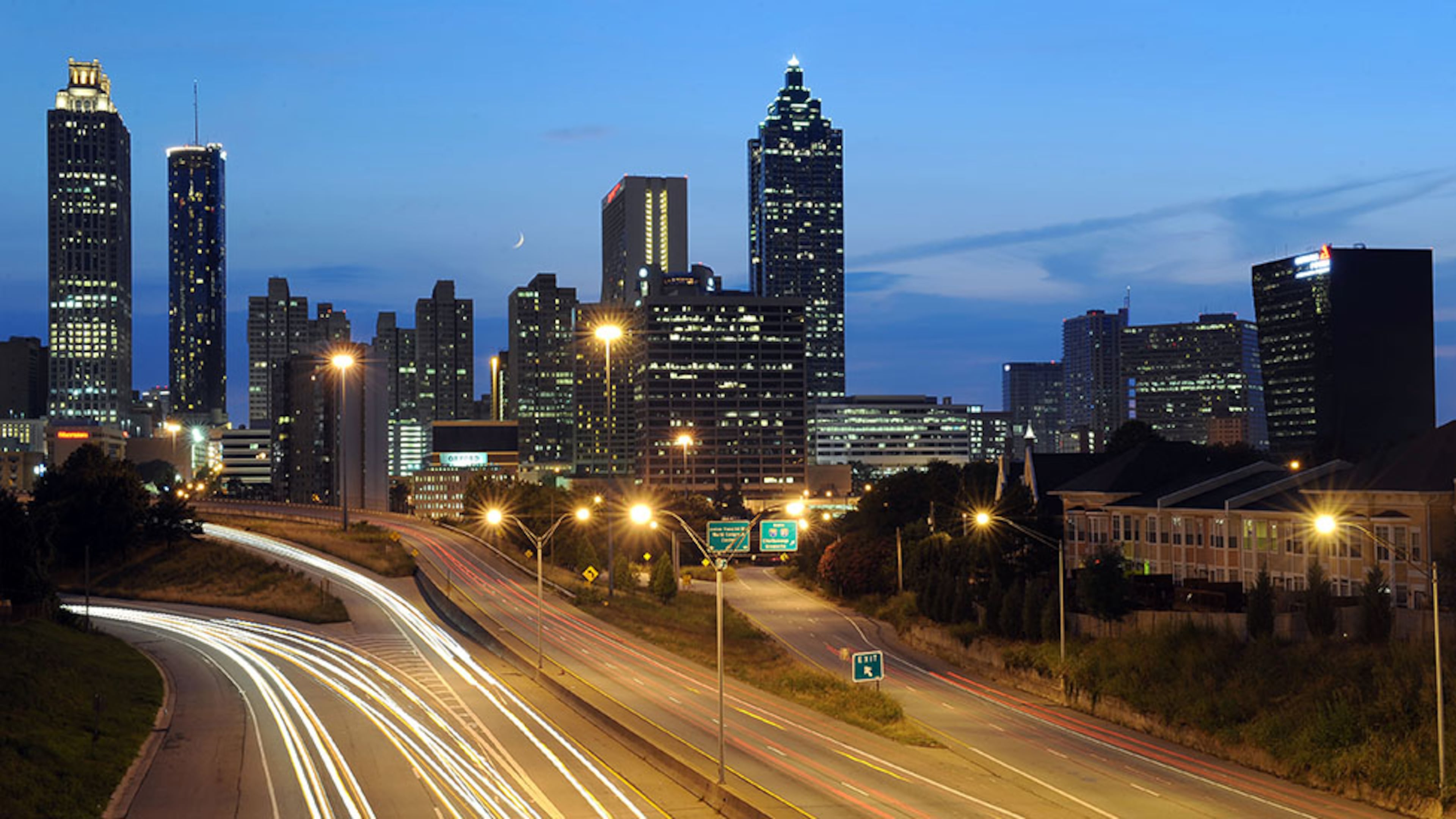 Atlanta skyline with famous buildings designed by Georgia Tech graduates - Westin, Marriott Marquee, Promenade Tower, Georgia Power. Hyosub Shin, hshin@ajc.com
