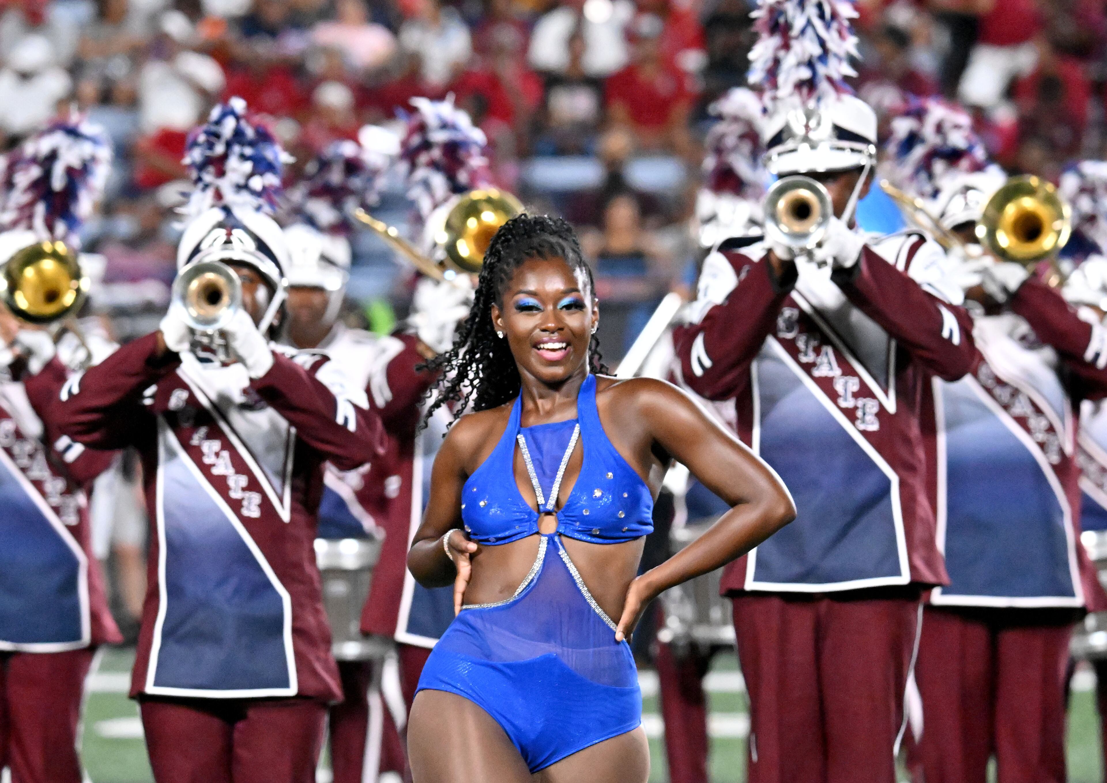 South Carolina State's marching band performs during the 2023 MEAC/SWAC Challenge at Center Parc Stadium, Saturday, August 26, 2023, in Atlanta. Jackson State won 37-7 over South Carolina State. (Hyosub Shin / Hyosub.Shin@ajc.com)