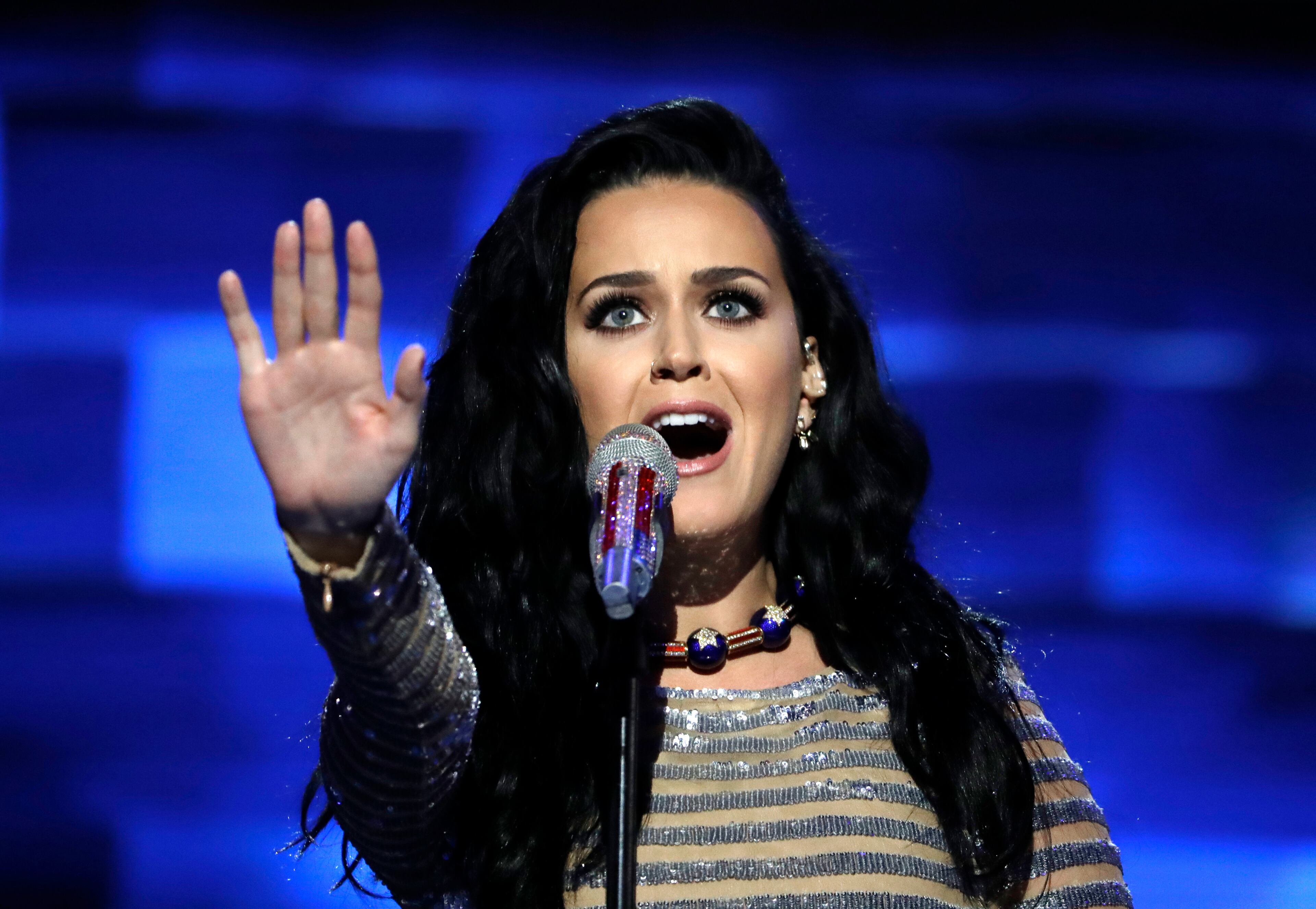 Singer Katy Perry performs during the final day of the Democratic National Convention in Philadelphia, Thursday, July 28, 2016. (AP Photo/Matt Rourke)