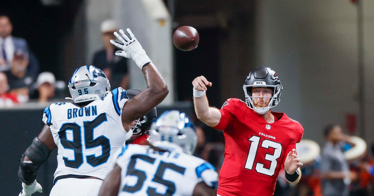The Atlanta Falcons play the Carolina Panthers during their 34-3 loss in Atlanta.