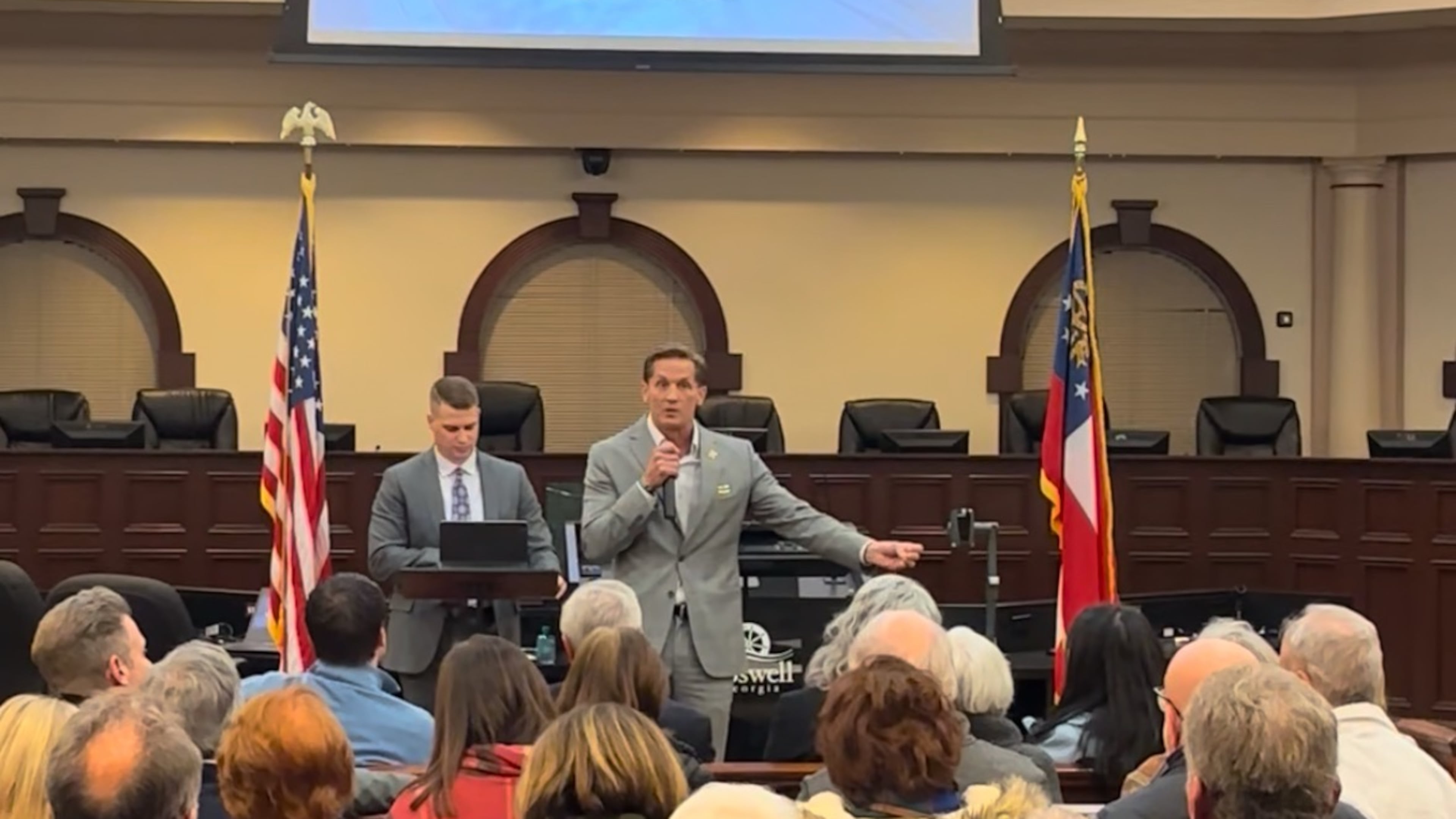 U.S. Rep. Rich McCormick was booed and jeered throughout a raucous town hall on Feb. 20, 2025. (Greg Bluestein/AJC)