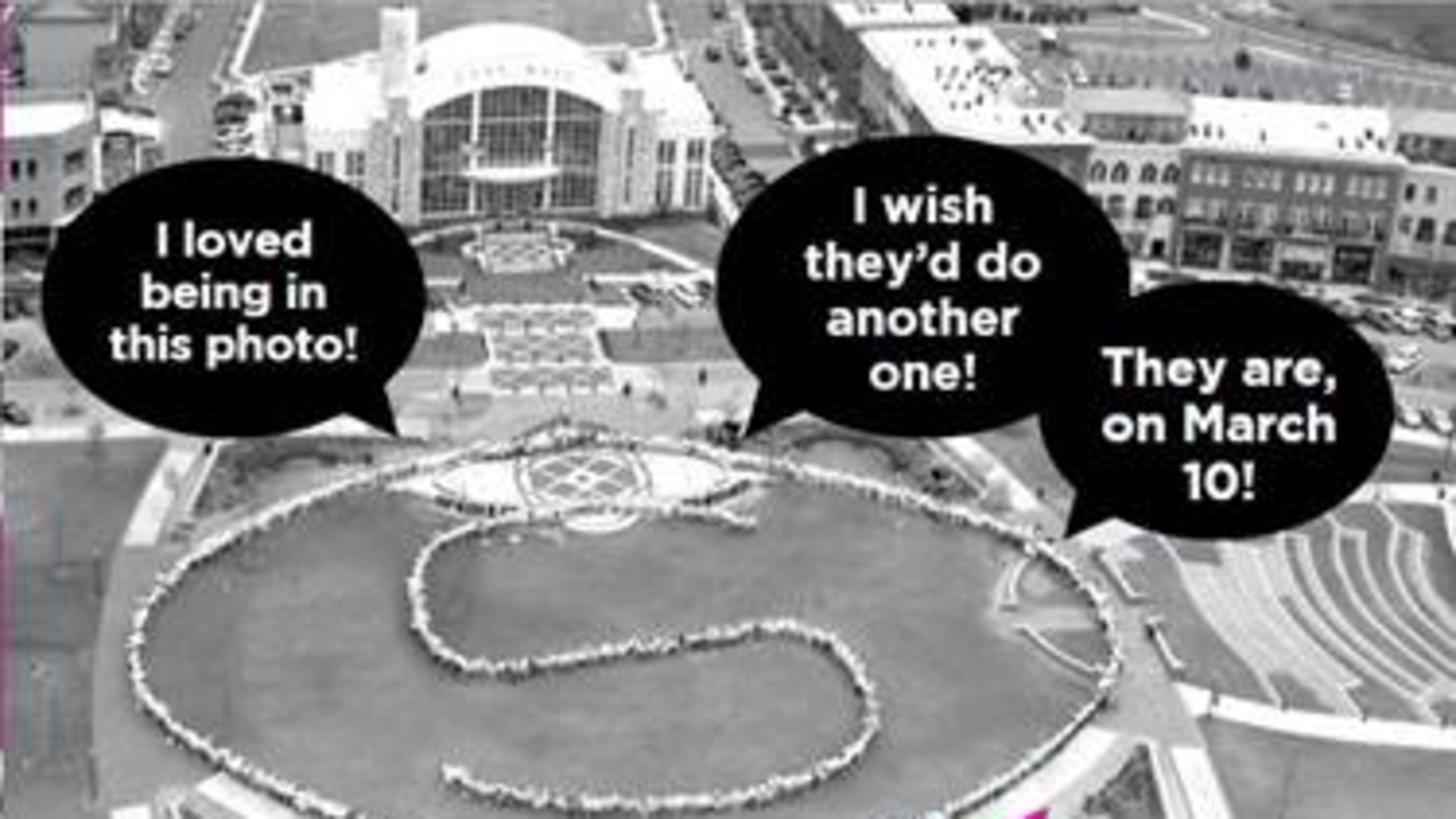 Suwanee will recreate this 2009 human aerial community photo on March 10. (Courtesy City of Suwanee)