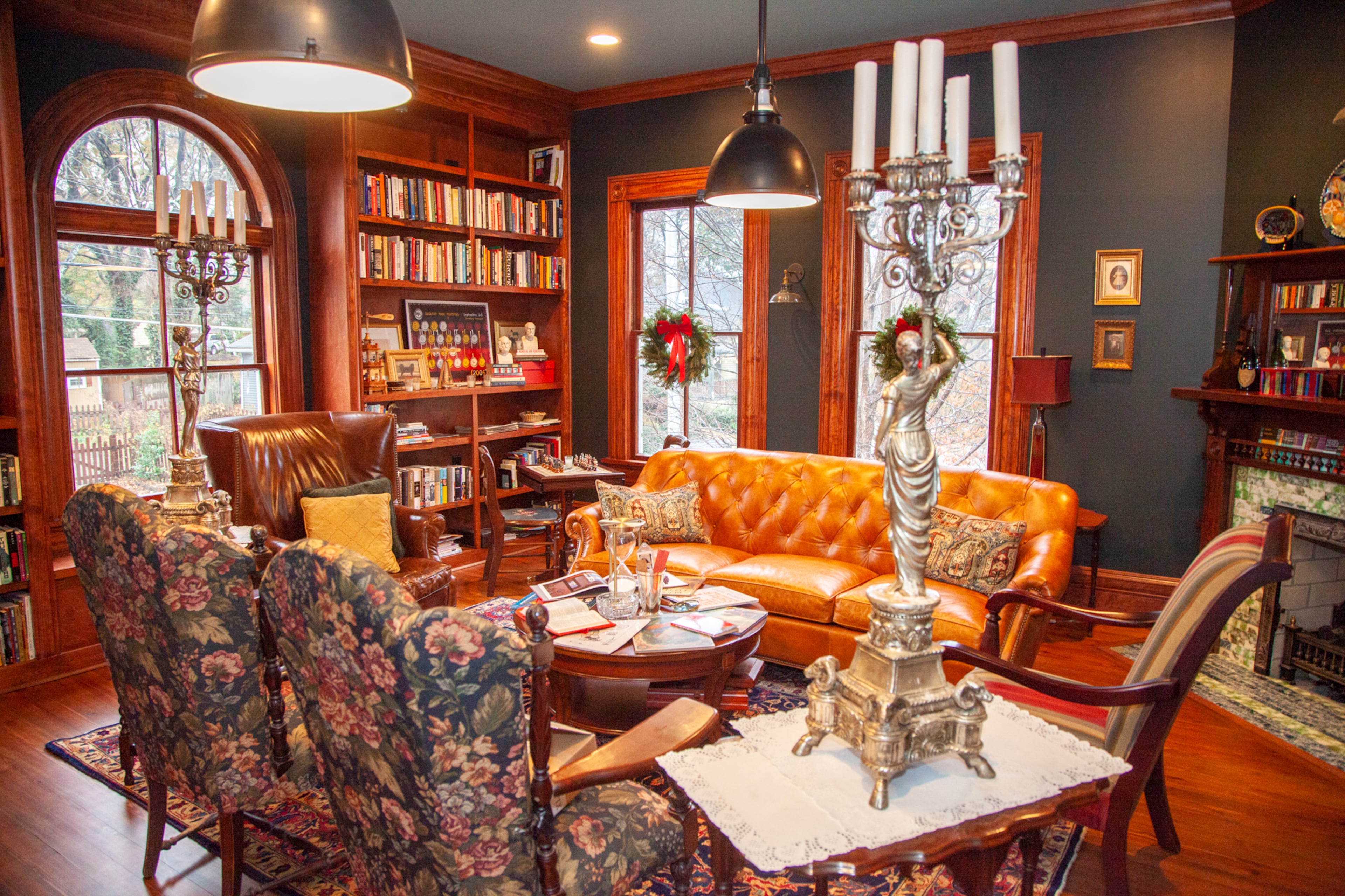 The Millers completed a few renovations, including turning two rooms that were nothing but studs into a home gym and a library. The library is Matt's favorite room, a cozy place to enjoy company.