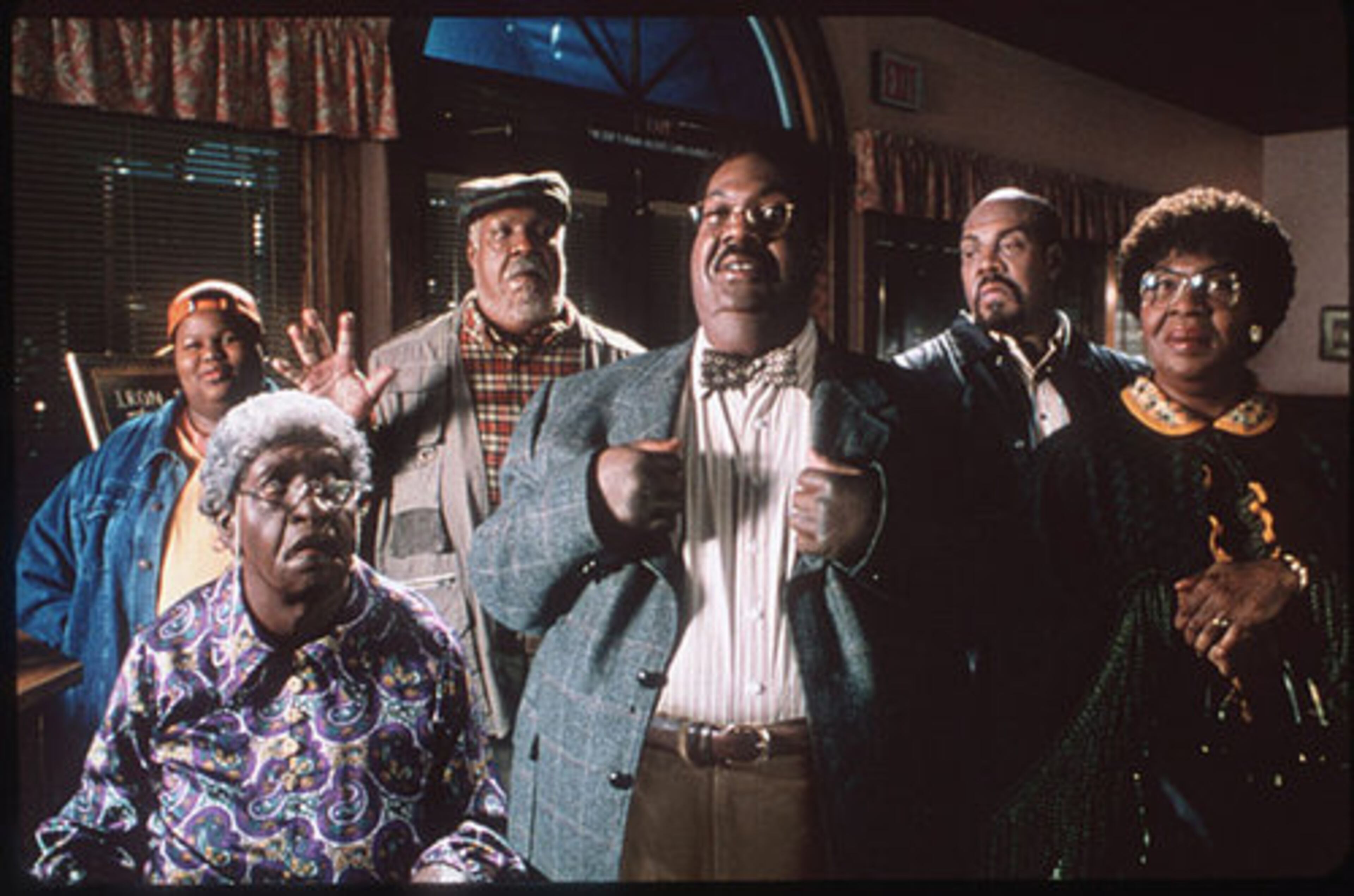 The Klump family is (from left) Jamal Mixon as Ernie Jr. with Eddie Murphy playing Granny, Papa, Sherman, Ernie and Mama.