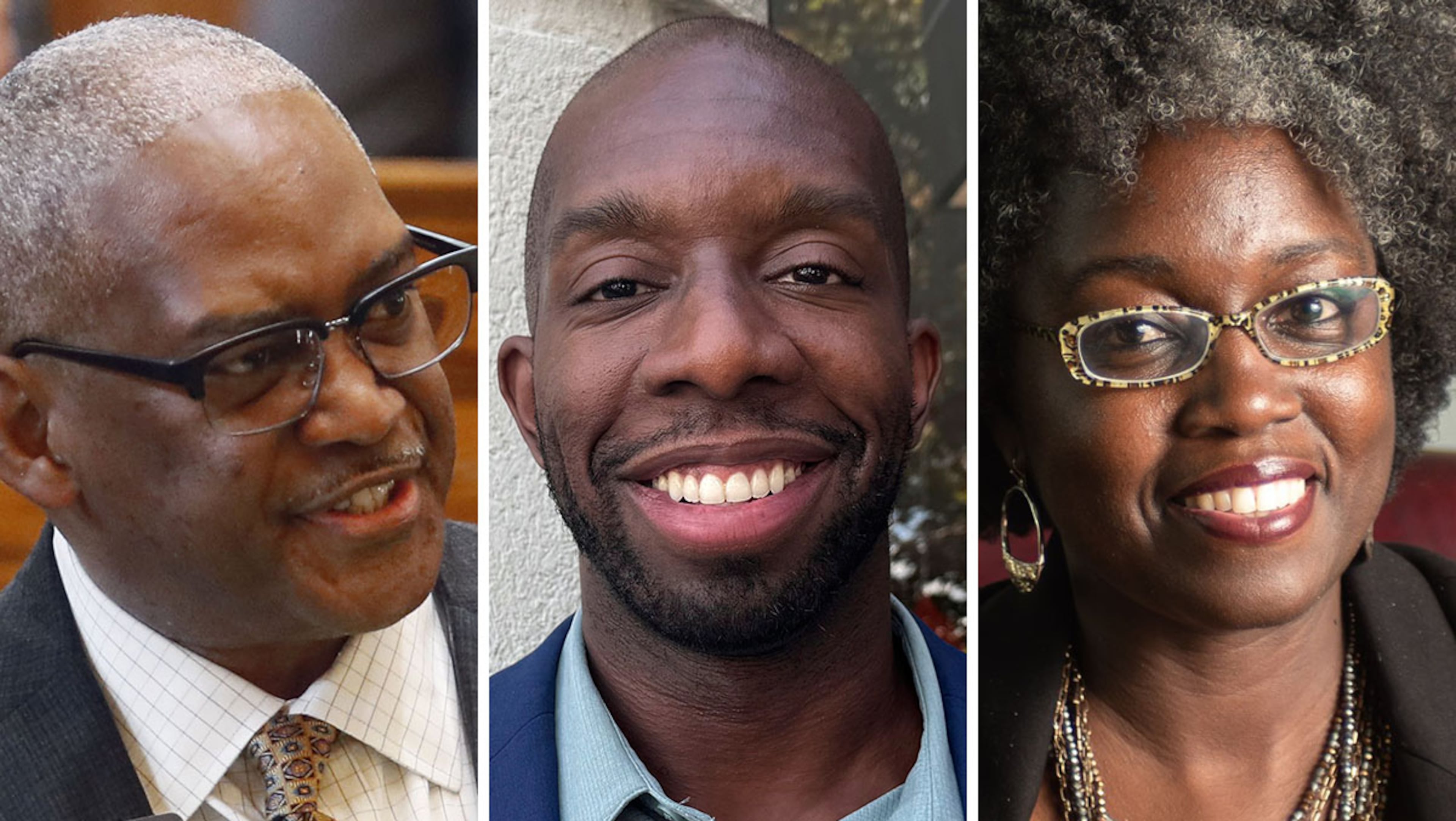 (Left to right) Emanuel Jones, Everton Blair and Jasmine Clark are challenging U.S. Rep. David Scott in the Democratic primary. (AJC, AP)