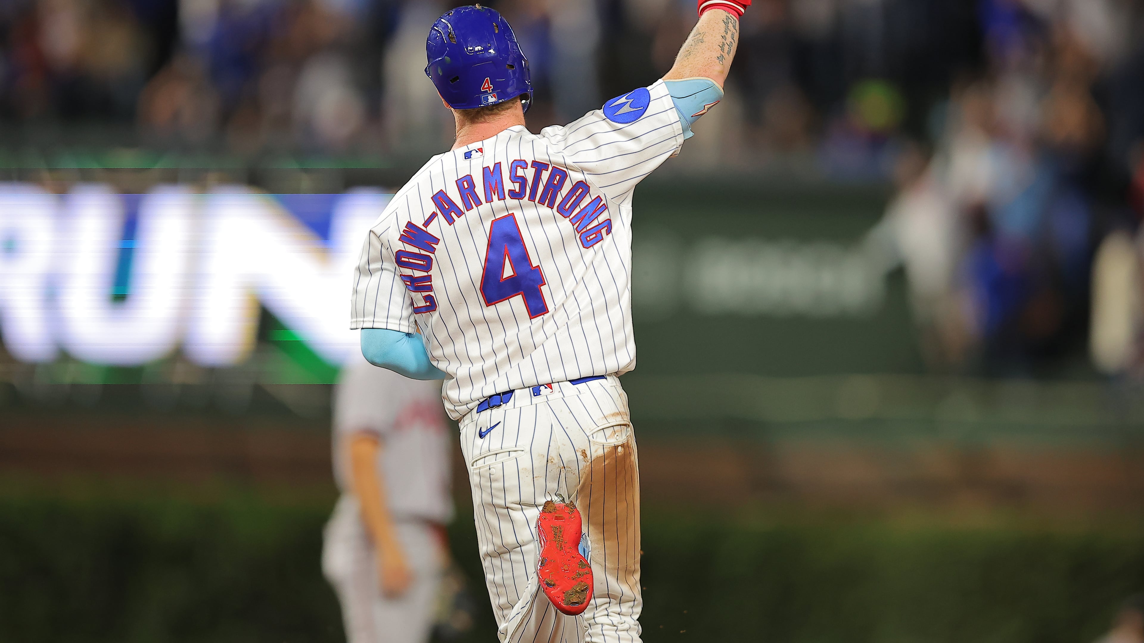 Cubs center fielder Pete Crow-Armstrong, the favorite for NL MVP, celebrates his home run against the Braves on Wednesday, Sept. 16, 2026, in Chicago. (Melissa Tamez/AP)