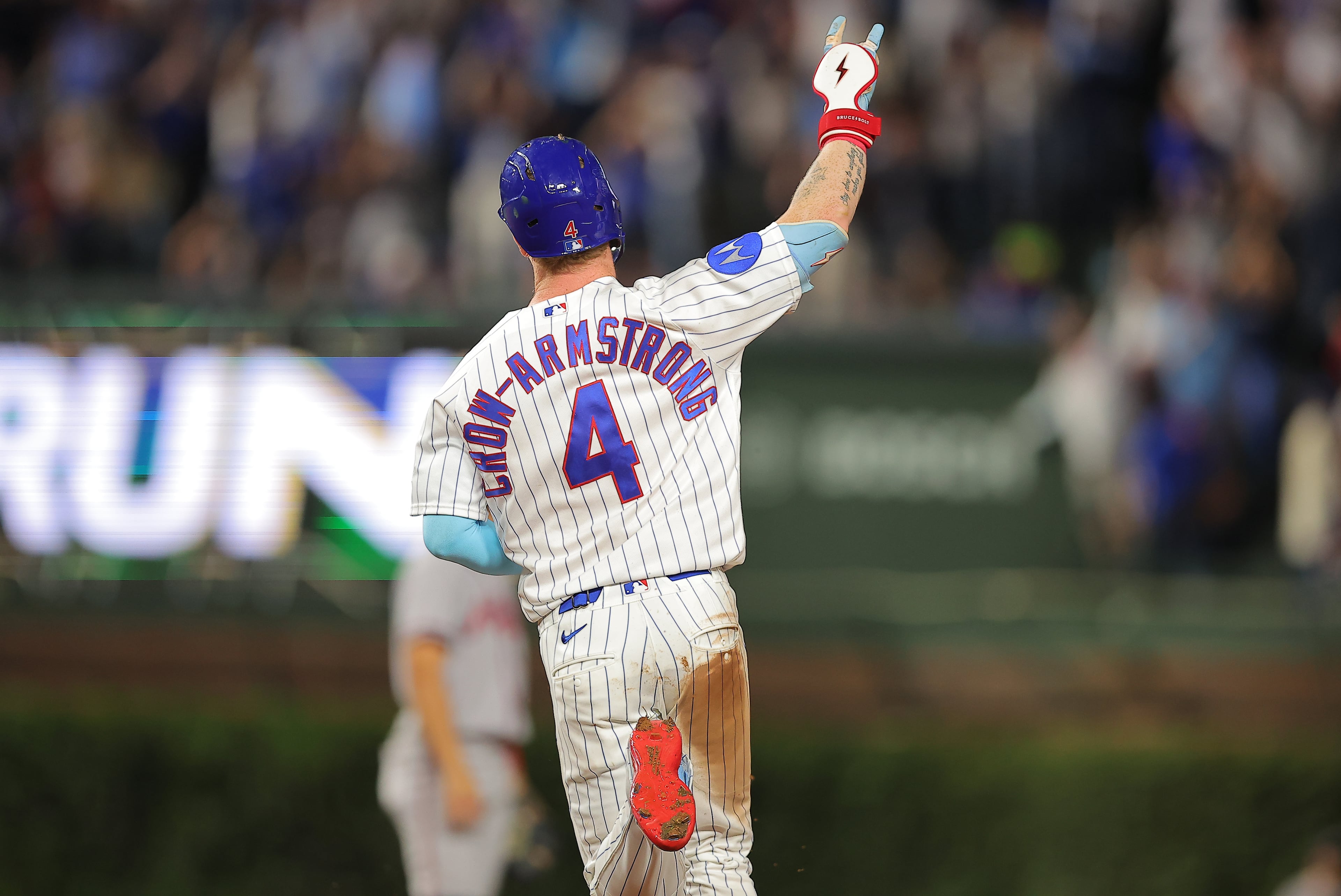 Cubs center fielder Pete Crow-Armstrong celebrates his home run against the Atlanta Braves on Wednesday, Sept. 16, 2026, in Chicago. (Melissa Tamez/AP)