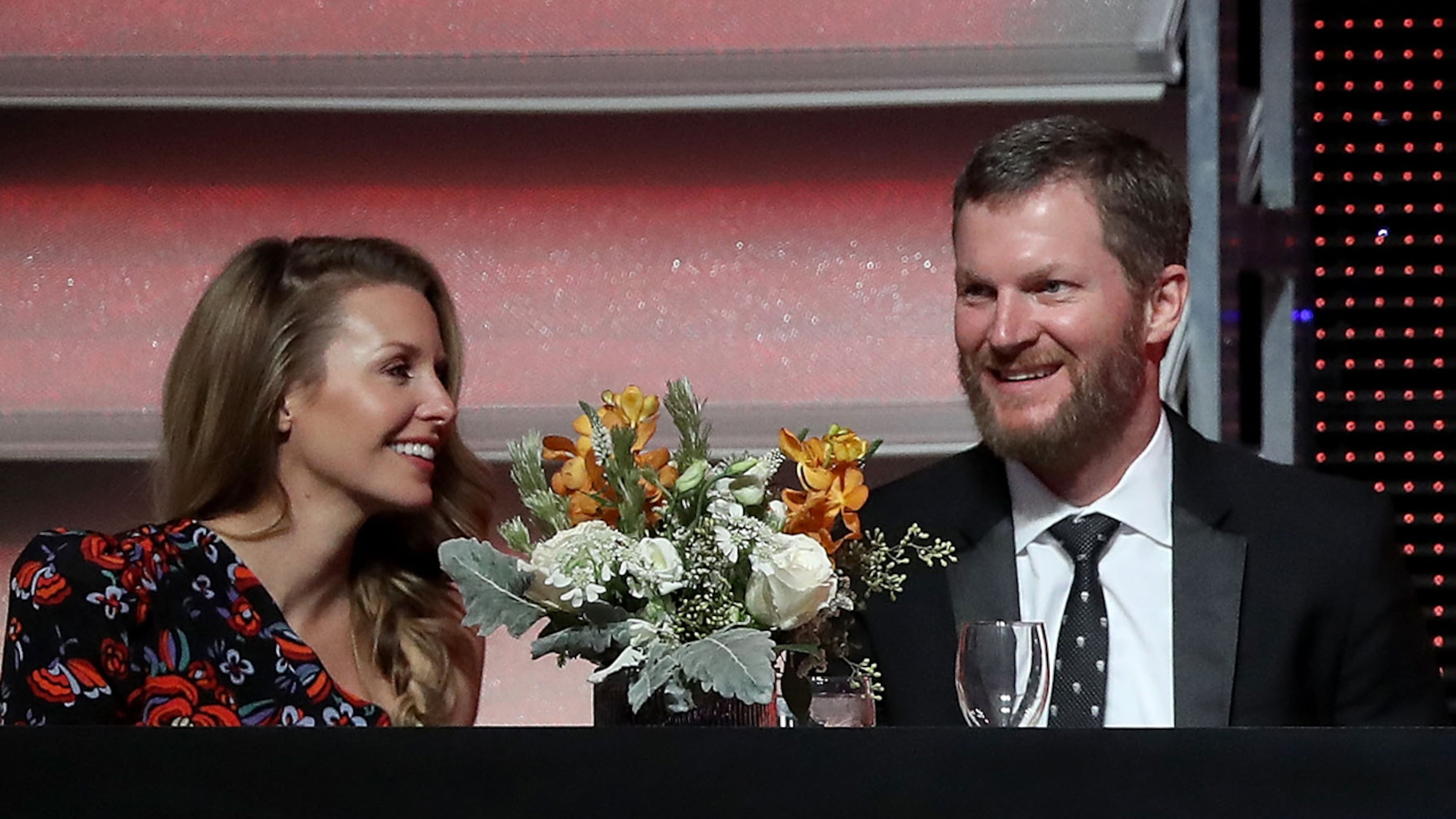 Dale Earnhardt Jr. sits alongside his wife Amy during the NASCAR XFINITY and Truck Series Banquets at Charlotte Convention Center on December 8, 2018 in Charlotte, North Carolina. (Photo by Streeter Lecka/Getty Images)