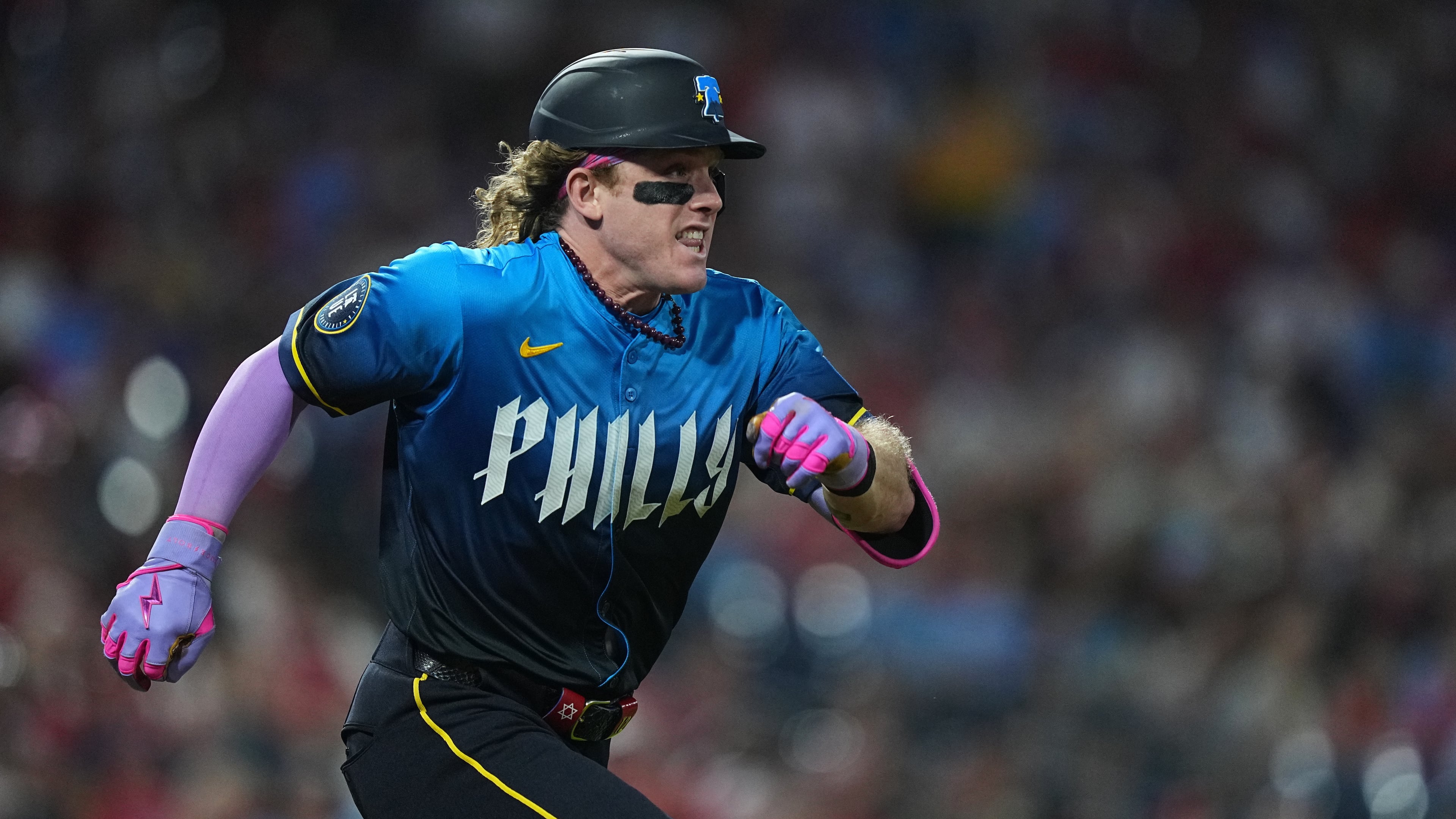 FILE - Philadelphia Phillies' Harrison Bader runs during a baseball game Sept. 26, 2025, in Philadelphia. (AP Photo/Matt Rourke, File)