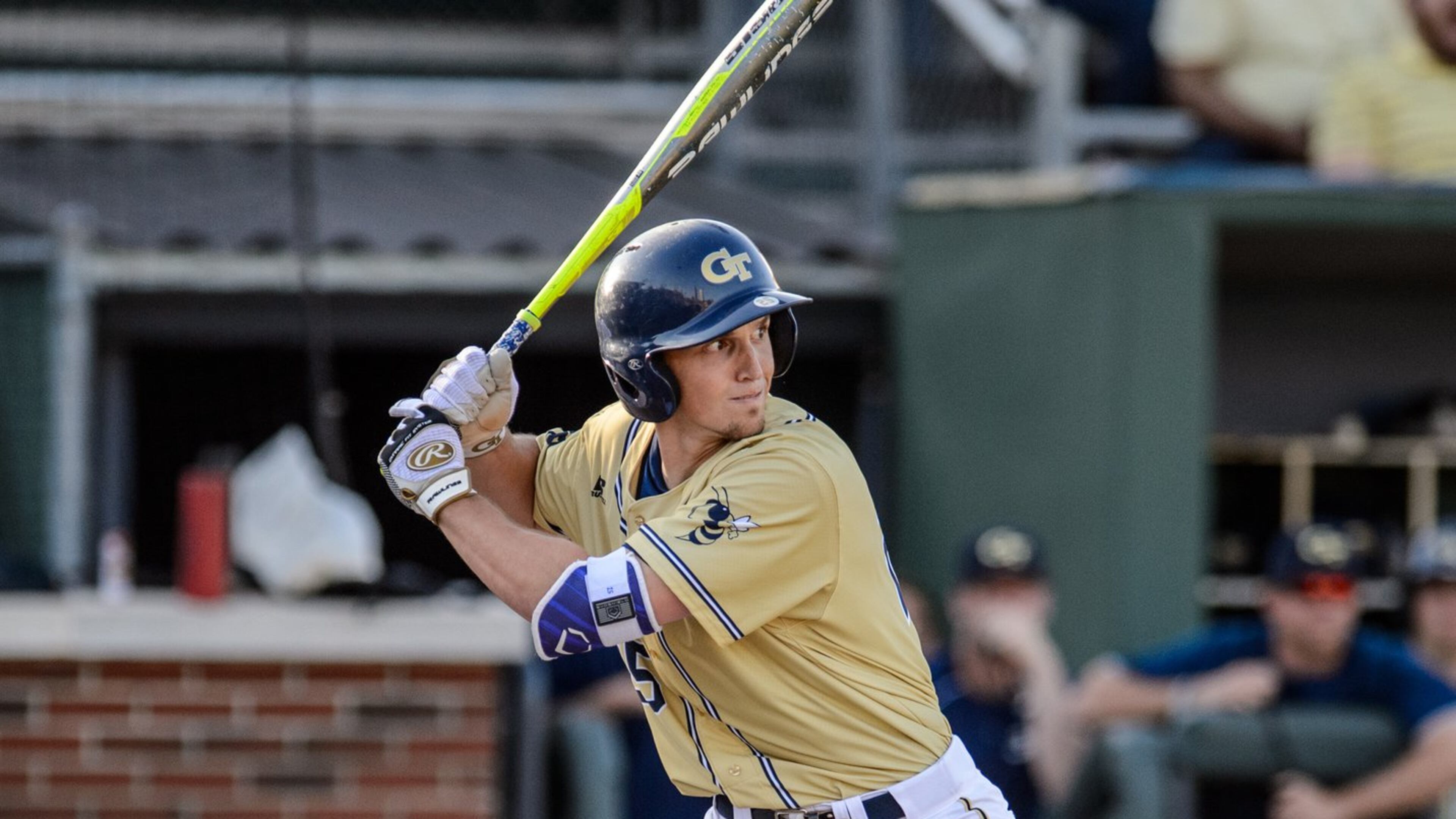 Georgia Tech outfielder Kel Johnson in action against Auburn in 2016. He is a junior in the 2017 season. (Photo by Georgia Tech Athletics/Danny Karnik)