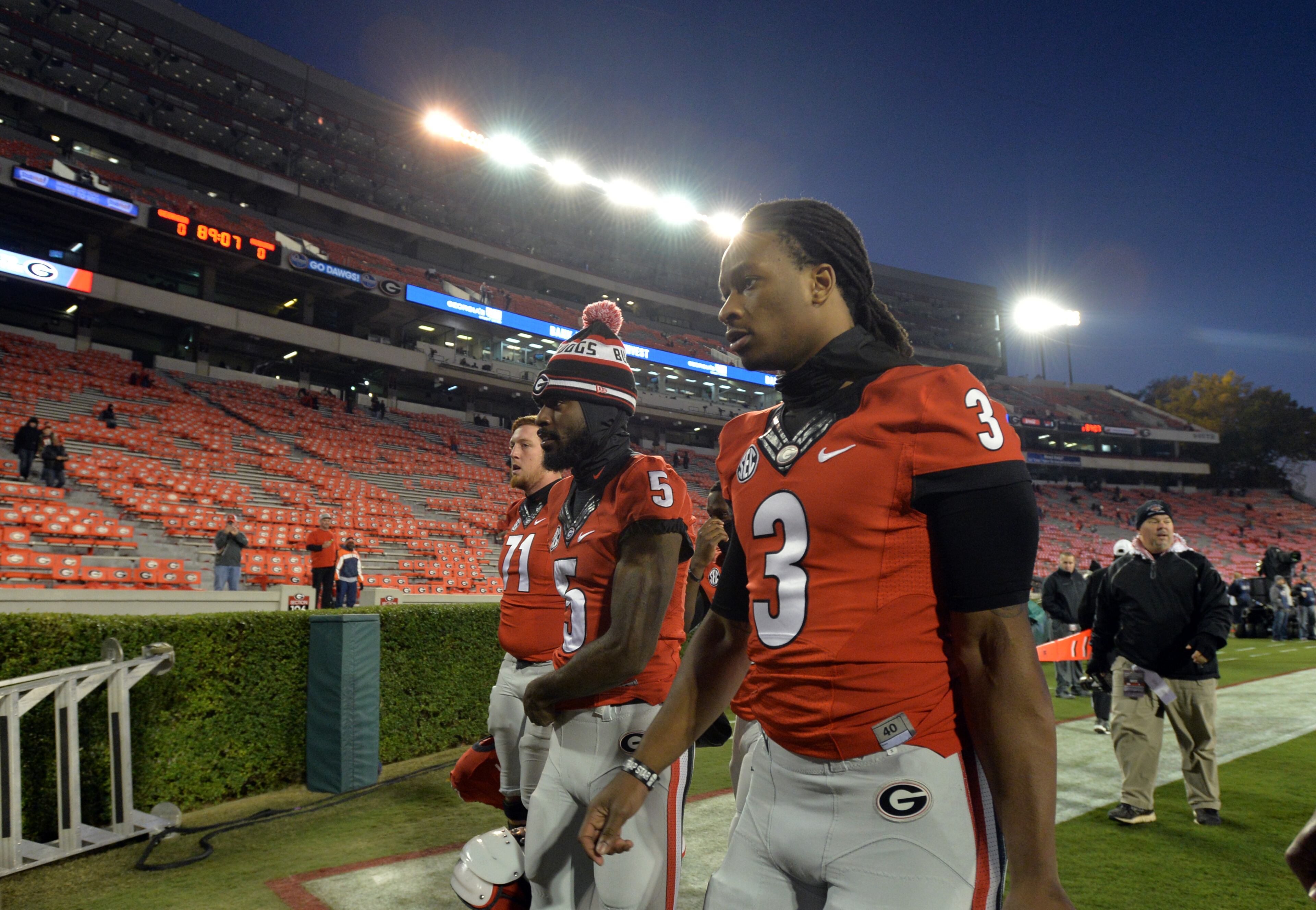 Georgia running back Todd Gurley enters Sanford Stadium before the Auburn game on Saturday, Nov. 15, 2014. Gurley is returning following a four-game suspension.