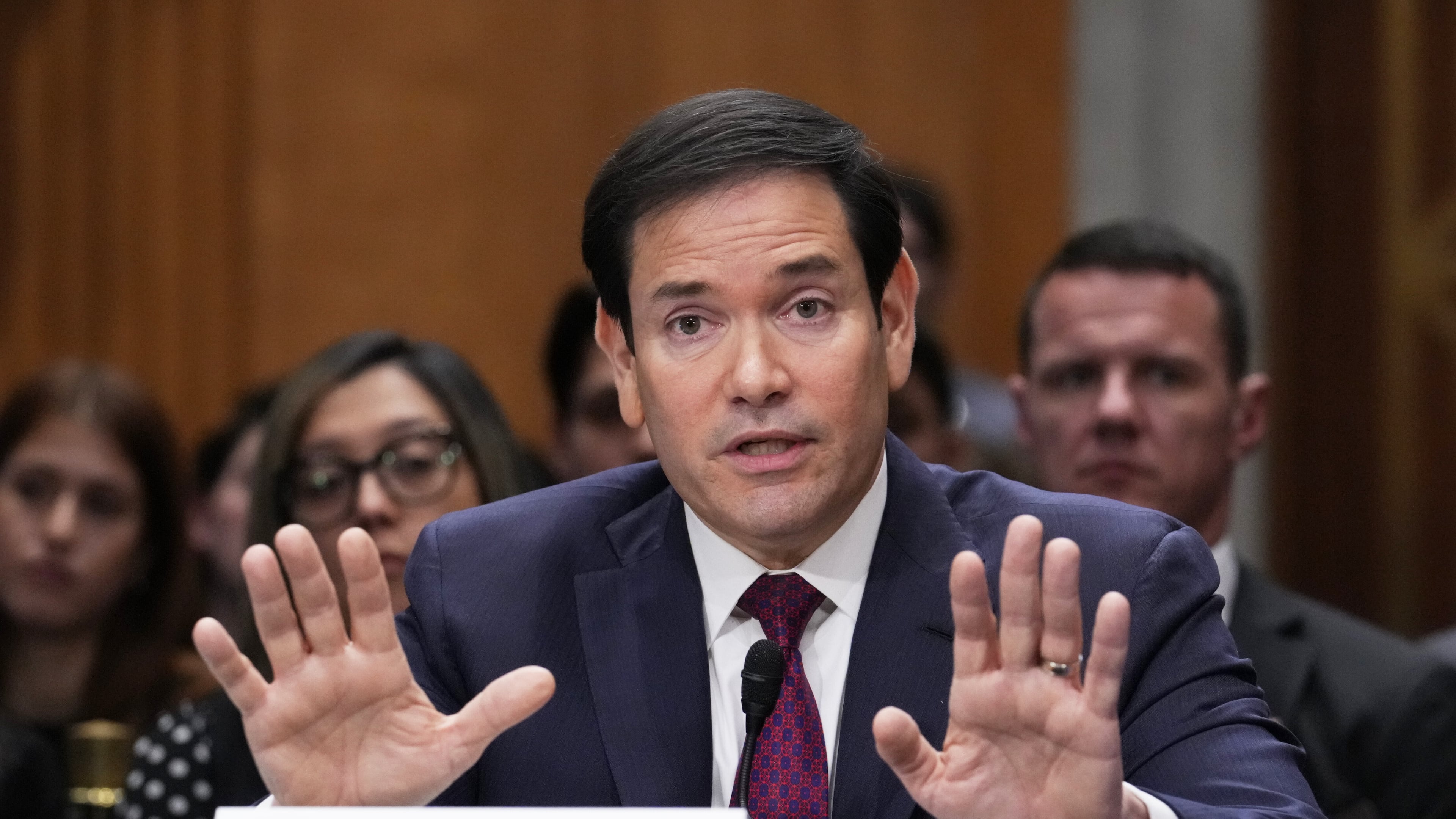 Secretary of State Marco Rubio appears before the Senate Foreign Relations Committee to explain President Donald Trump's policy toward Venezuela following the U.S. military raid that ousted then-President Nicolas Maduro, at the Capitol in Washington, Wednesday, Jan. 28, 2026. (AP Photo/J. Scott Applewhite)