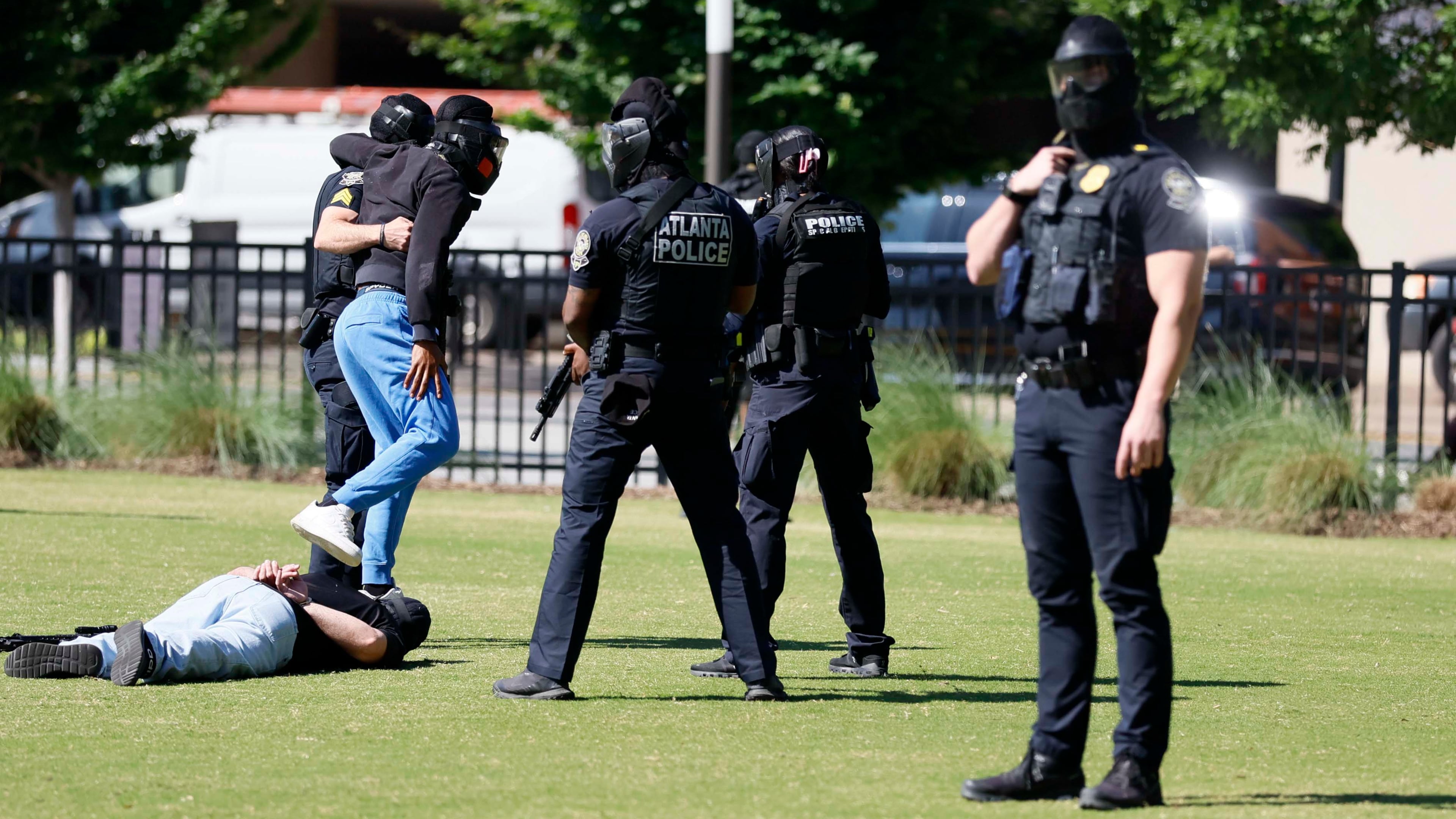 Members of the Atlanta Police Department and local agencies took part in a mass casualty training exercise at Centennial Olympic Park on Monday, May 4, 2026, in preparation for the World Cup. (Miguel Martinez/AJC)