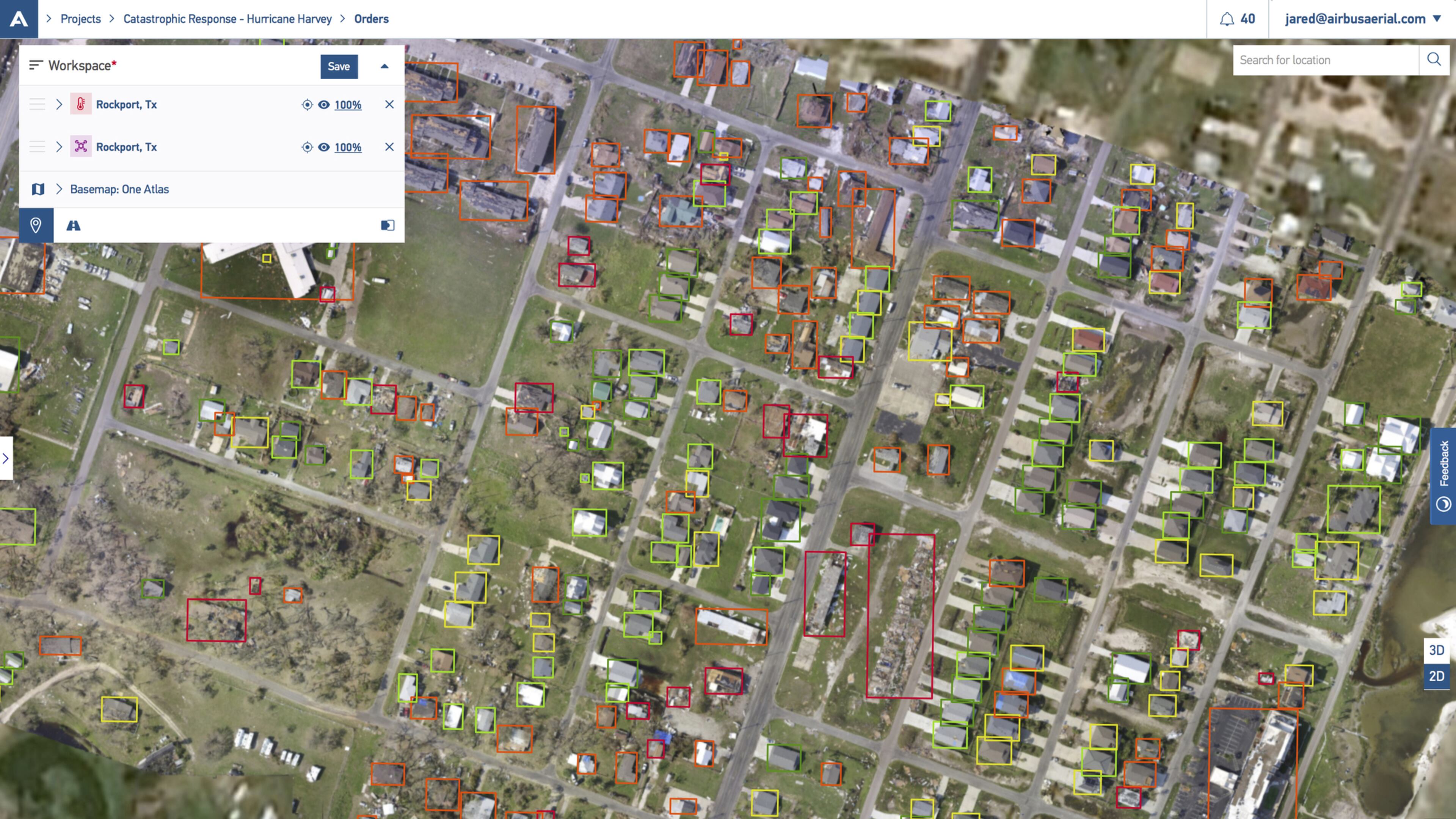 An Airbus Aerial image showing wind damage from Hurricane Harvey, which hit Texas last year. Source: Airbus Aerial