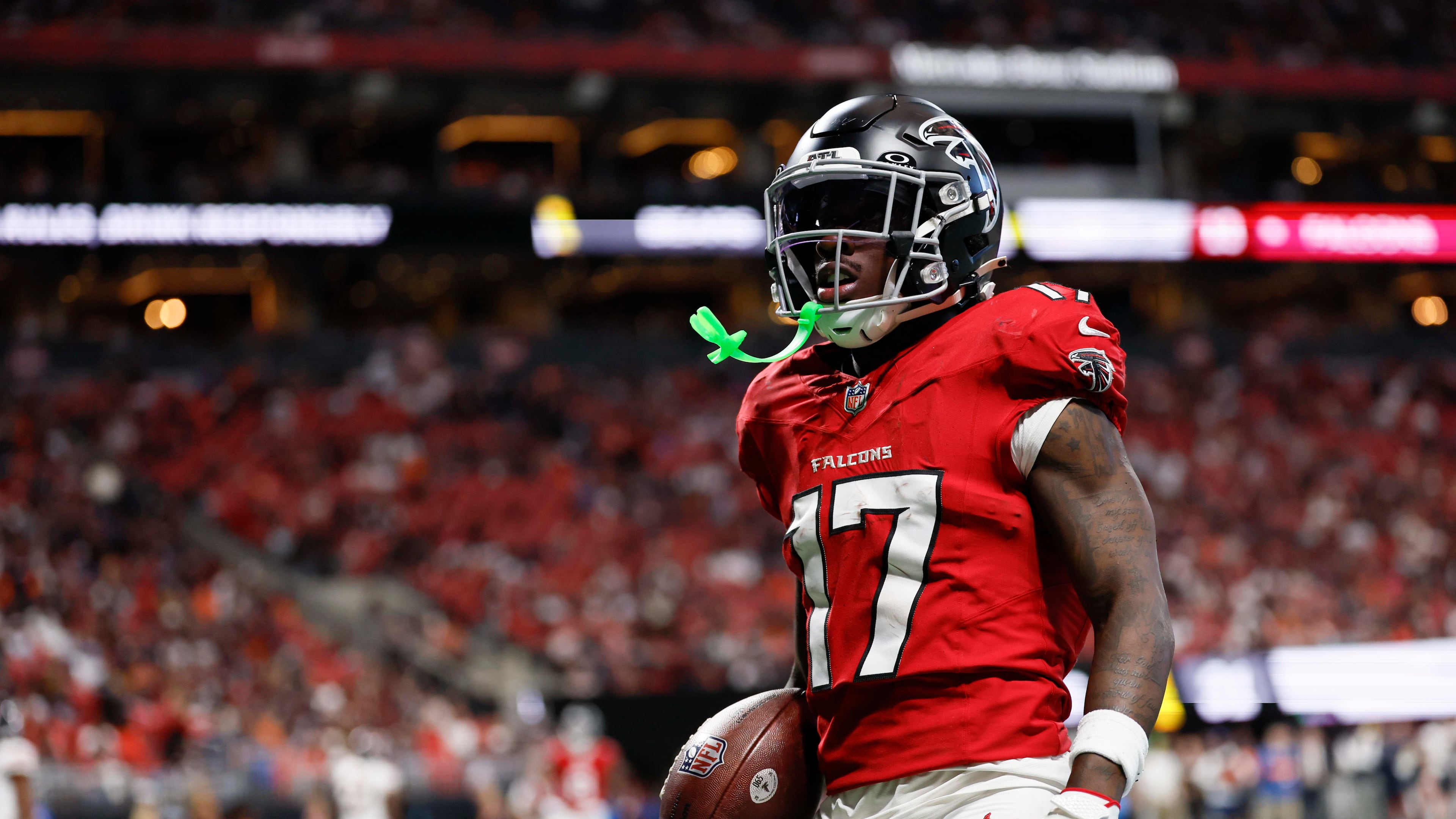 Falcons wide receiver Zachariah Branch had two miscues against the Chicago Bears at Mercedes-Benz Stadium in Atlanta on Sunday, Oct. 18, 2026. “Not to dwell on certain moments,” Branch said of his biggest takeaway. (Miguel Martinez/AJC)