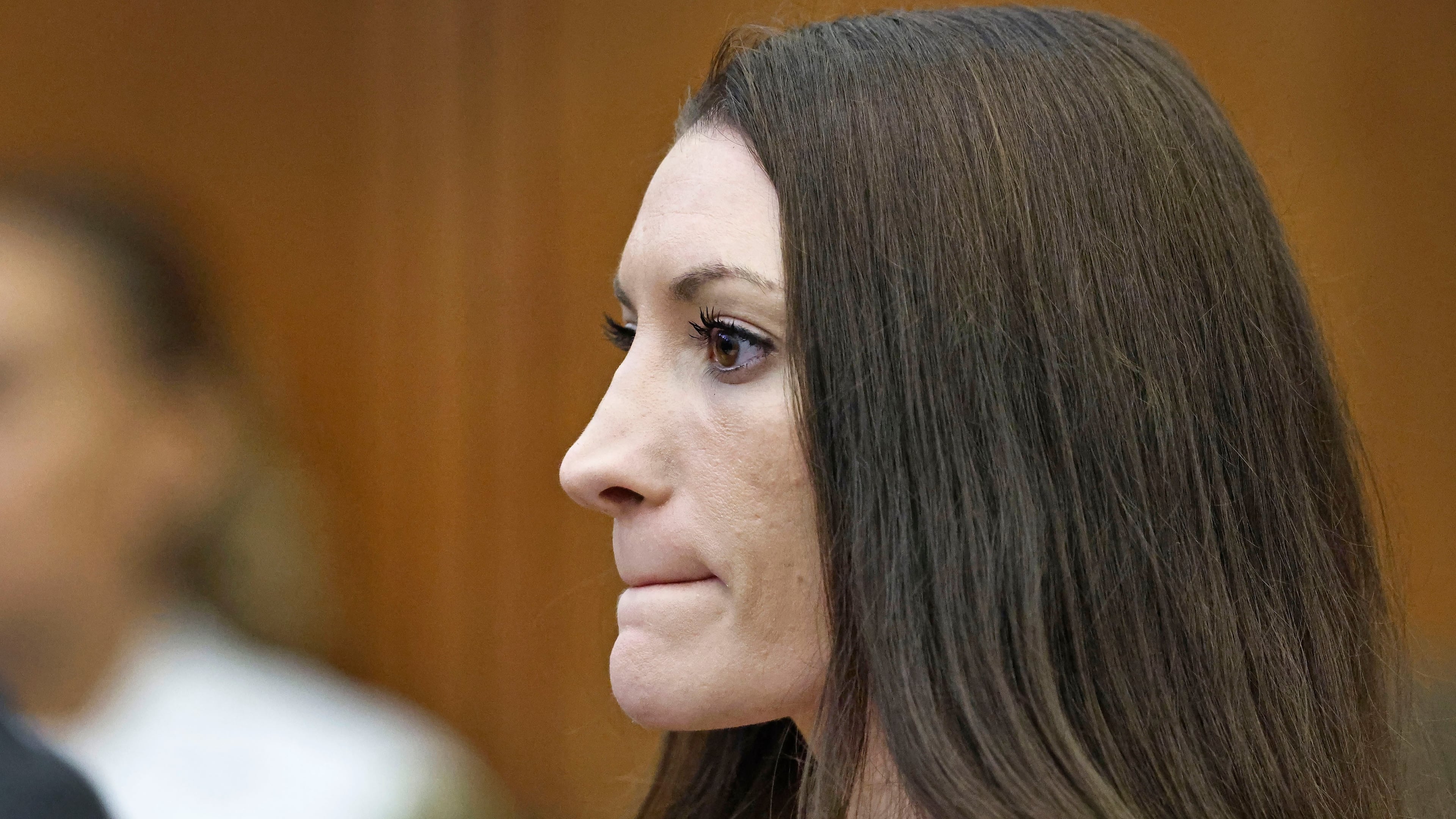 CORRECTS SPELLING TO LINDSAY - Lindsay Clancy listens to the testimony of Dr. Gregory Saathoff during her murder trial in Plymouth Superior Court, Wednesday, Aug. 26, 2026 in Plymouth, Mass. (Greg Derr /The Patriot Ledger via AP, Pool)