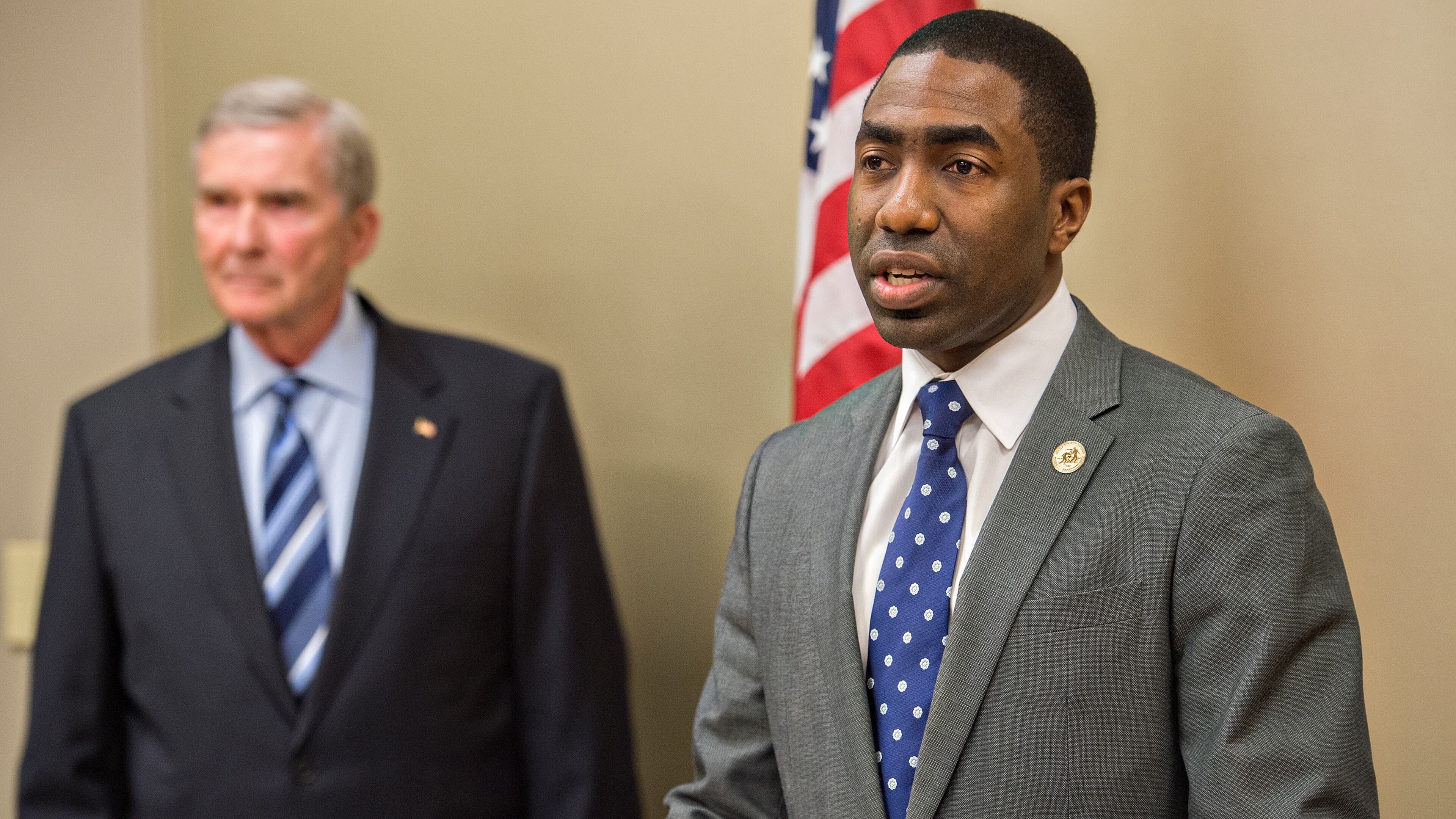 March 18, 2015 Atlanta - Dekalb County CEO Lee May (right) holds a press conference at the Balch & Bingham offices in Atlanta naming former GA Attorney General Mike Bowers a special investigator for 120 days on Wednesday, March 18, 2015. Bowers has been called in to investigate corruption in DeKalb County. JONATHAN PHILLIPS / SPECIAL DeKalb County CEO Lee May (right) holds a press conference at the Balch & Bingham offices in Atlanta naming former Georgia attorney general Mike Bowers a special investigator for 120 days. Bowers has been called in to investigate corruption in DeKalb County. Jonathan Phillips/Special