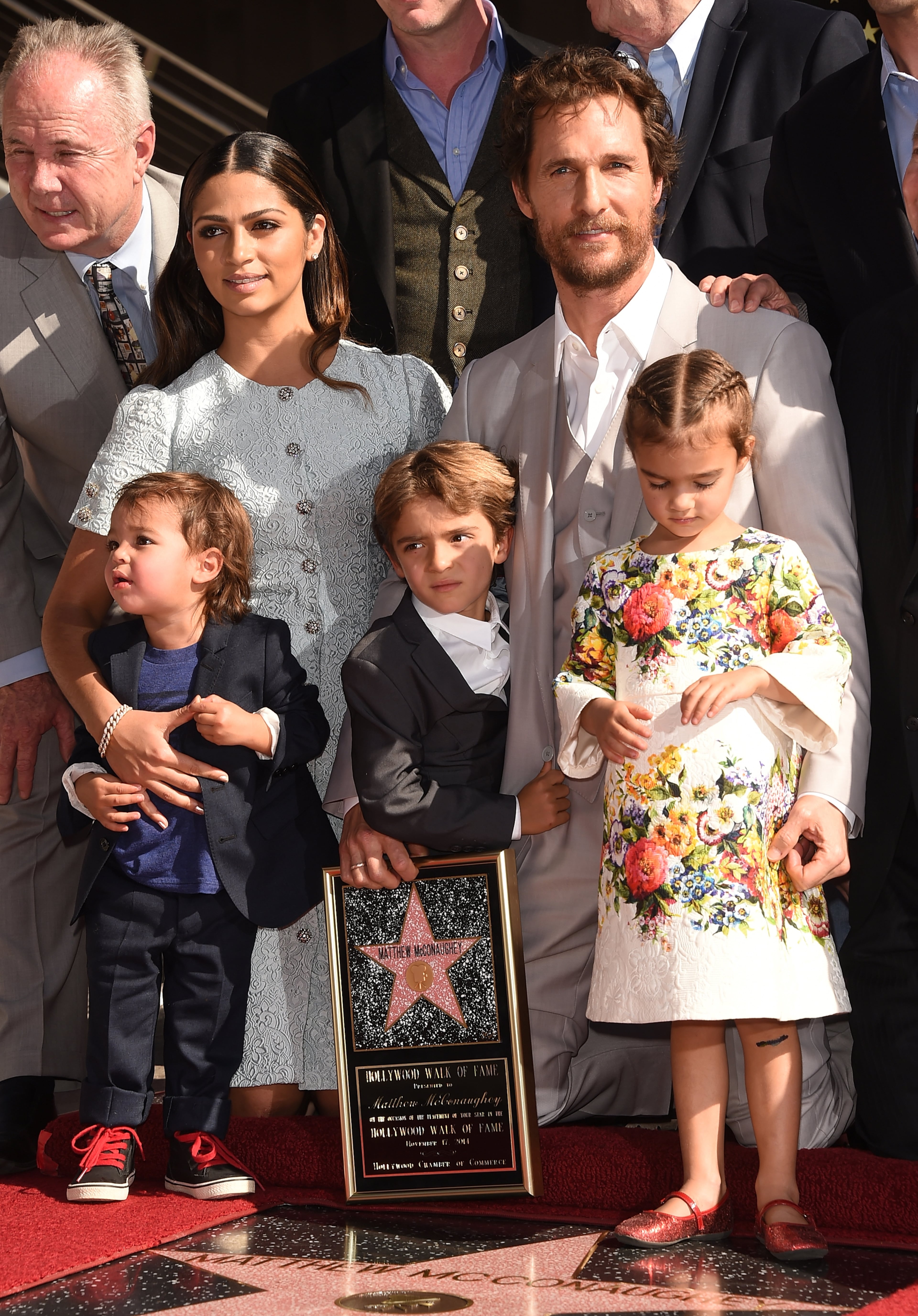 Actor Matthew McConaughey and his family Camila Alves, Levi McConaughey, Livingston McConaughey and Vida McConaughey attend the Hollywood Walk Of Fame ceremony on November 17, 2014 in Hollywood, Calif. (Photo by Jason Merritt/Getty Images)