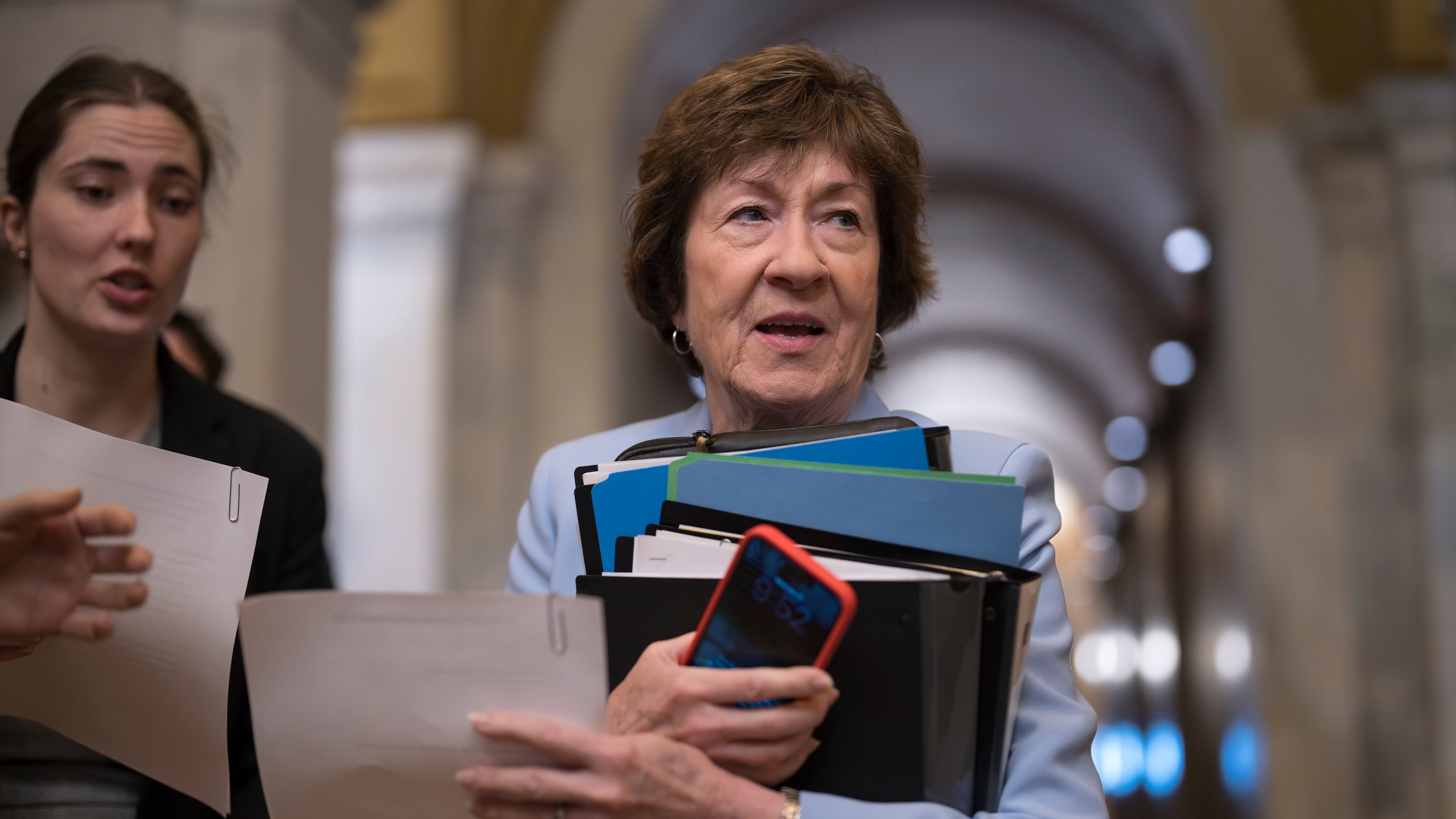 FILE - Sen. Susan Collins, R-Maine, a member of the Senate Intelligence Committee, arrives at the Capitol in Washington on June 17, 2026. (AP Photo/J. Scott Applewhite, File)
