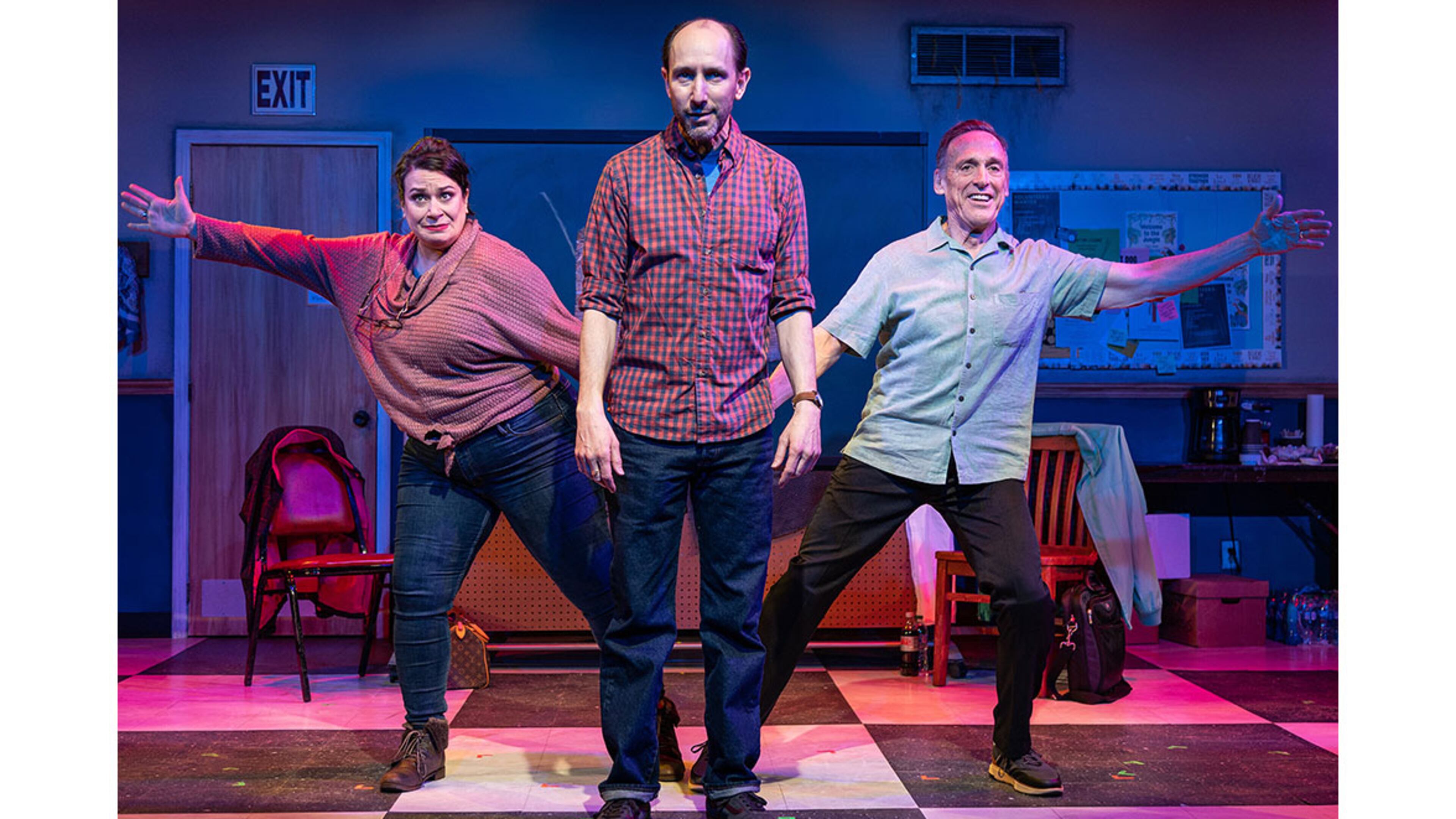 Andrew Benator (center) portrayed a recovering alcoholic in the Theatrical Outfit/Dad’s Garage 2023 co-production of “The White Chip,” co-starring Gina Rickicki and Tom Key.
Courtesy of Theatrical Outfit/Casey G. Ford Photography