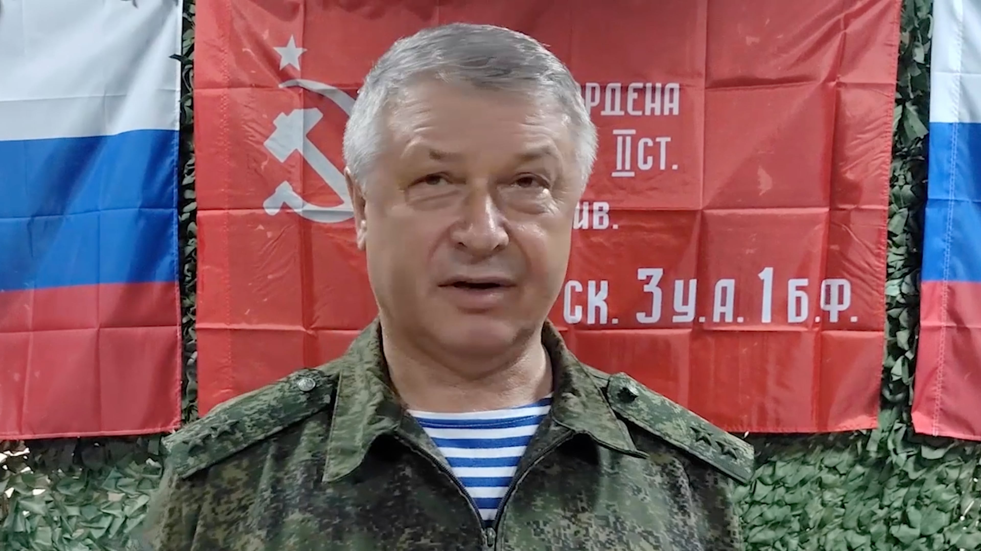 In this image made from video provided by Russian Defense Ministry Press Service, on Jun. 23, 2023, Lt. Gen. Vladimir Alekseyev speaks to servicemen on an undisclosed location. (Russian Defense Ministry Press Service via AP)