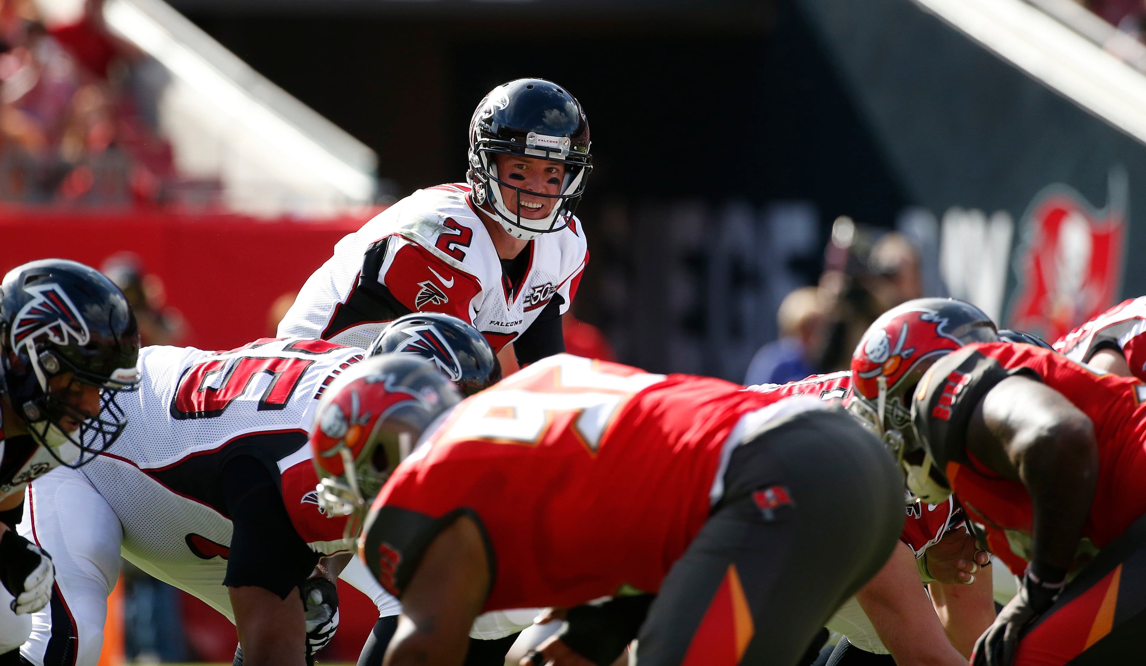 Atlanta Falcons quarterback Matt Ryan (2) against the Tampa Bay Buccaneers during the second quarter of an NFL football game Sunday, Dec. 6, 2015, in Tampa, Fla. (AP Photo/Brian Blanco)