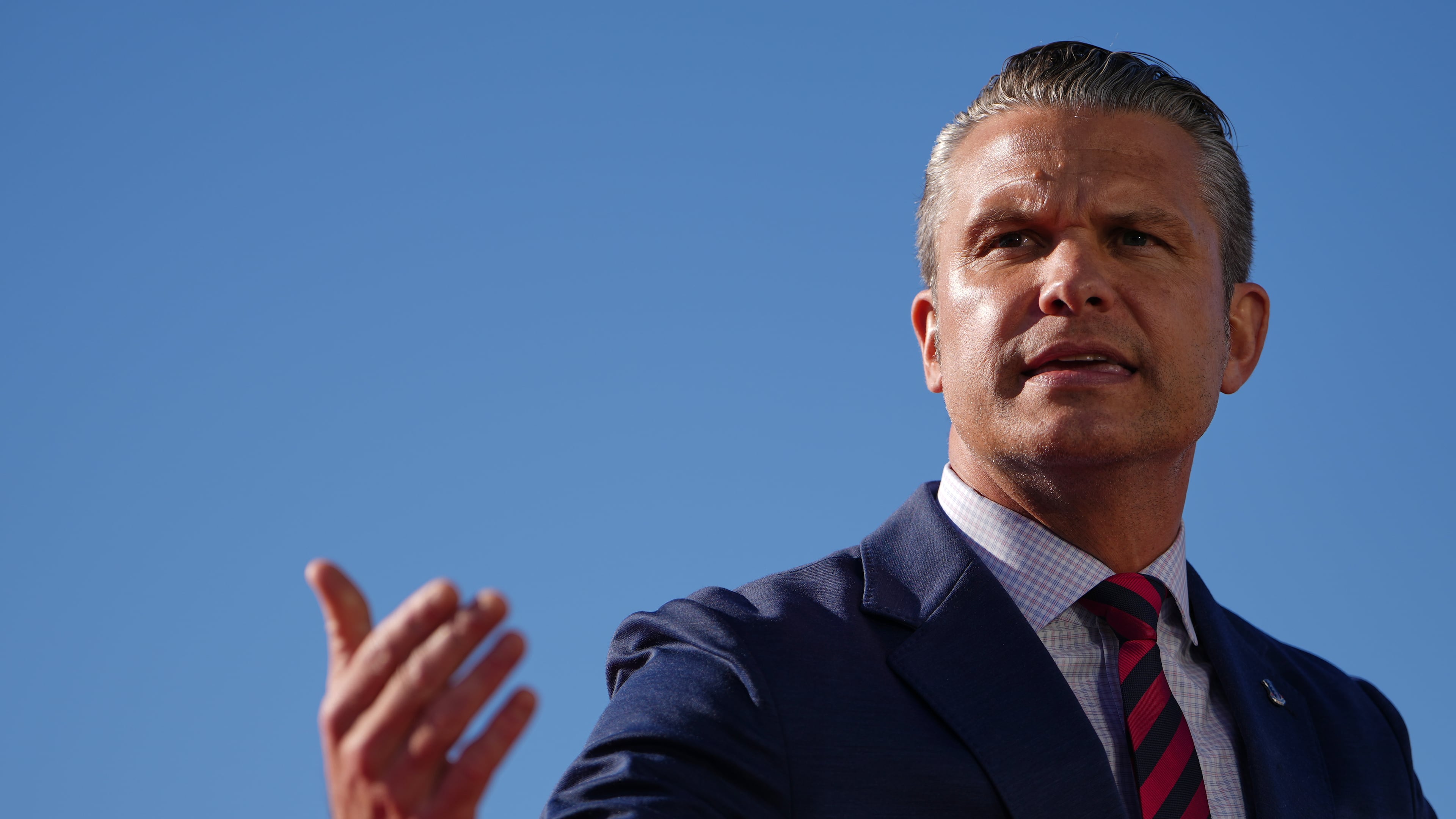 Defense Secretary Pete Hegseth speaks before President Donald Trump at an event for Anduril Industries, Inc., at Sparrows Point Shipyard, Tuesday, Oct. 6, 2026, in Sparrows Point, Md. (AP Photo/Julia Demaree Nikhinson)