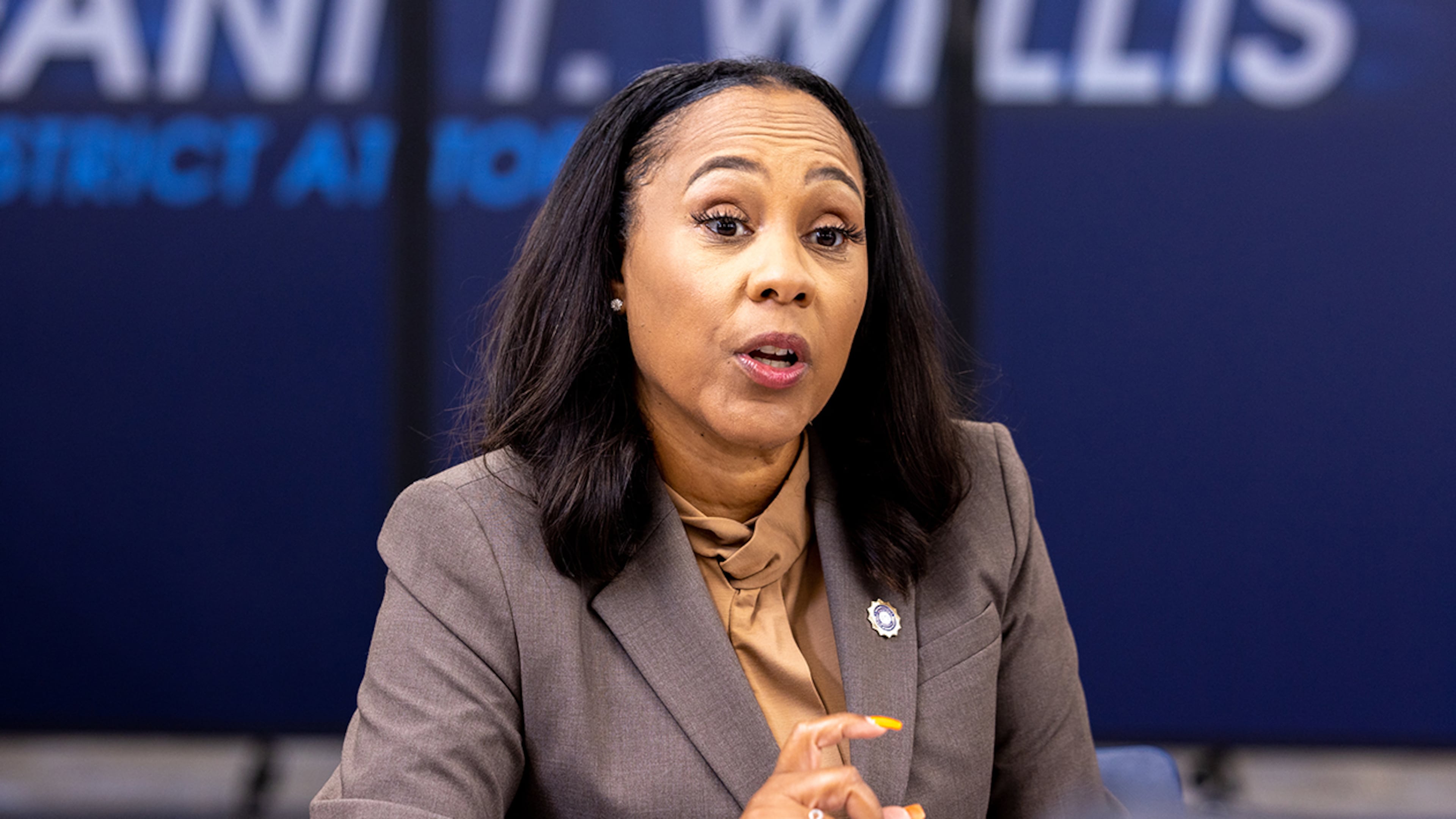 Fulton County District Attorney Fani Willis speaks during a press interview at the district attorney’s office in Atlanta on Friday, July 12, 2024. (Arvin Temkar / AJC)
