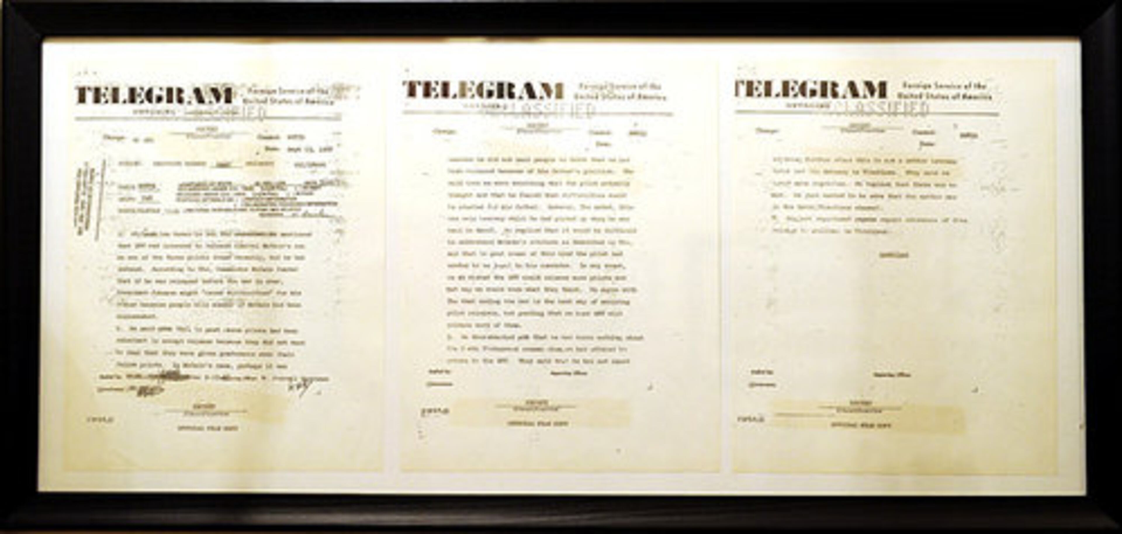 On his wall is a three-page telegram from 1968 that recounts McCain's refusal to accept early release from detention as a Vietnam prisoner of war.