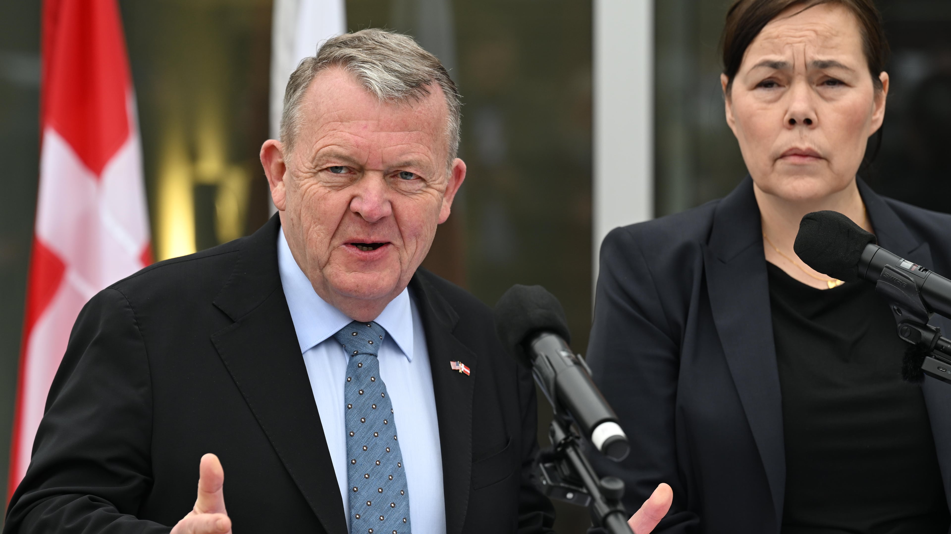 Denmark's Foreign Minister Lars Løkke Rasmussen and Greenland's Foreign Minister Vivian Motzfeldt speak at a news conference at the Embassy of Denmark, Wednesday, Jan. 14, 2026, in Washington. (AP Photo/John McDonnell)