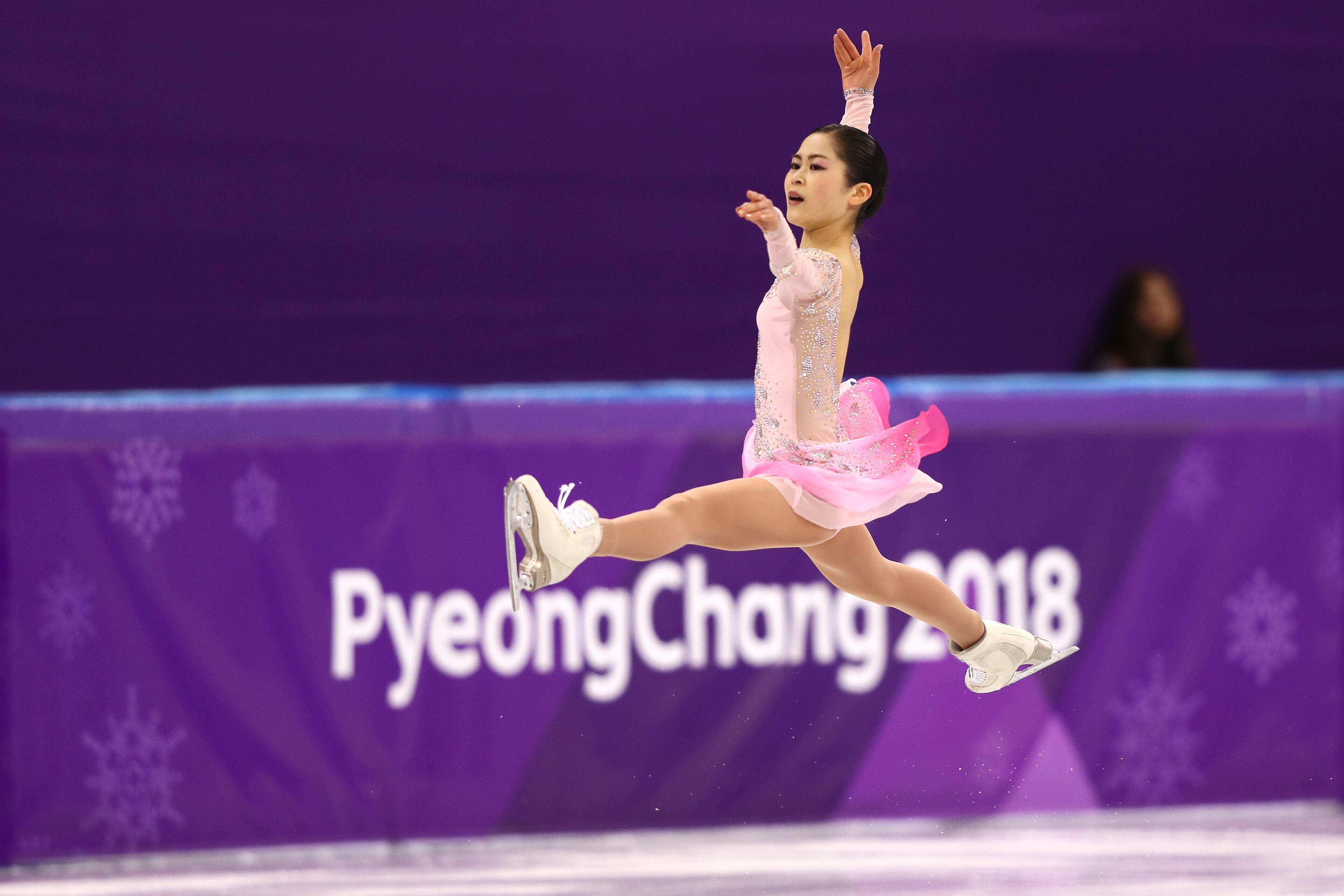 GANGNEUNG, SOUTH KOREA - FEBRUARY 21: Satoko Miyahara of Japan competes during the Ladies Single Skating Short Program on day twelve of the PyeongChang 2018 Winter Olympic Games at Gangneung Ice Arena on February 21, 2018 in Gangneung, South Korea. (Photo by Jamie Squire/Getty Images)