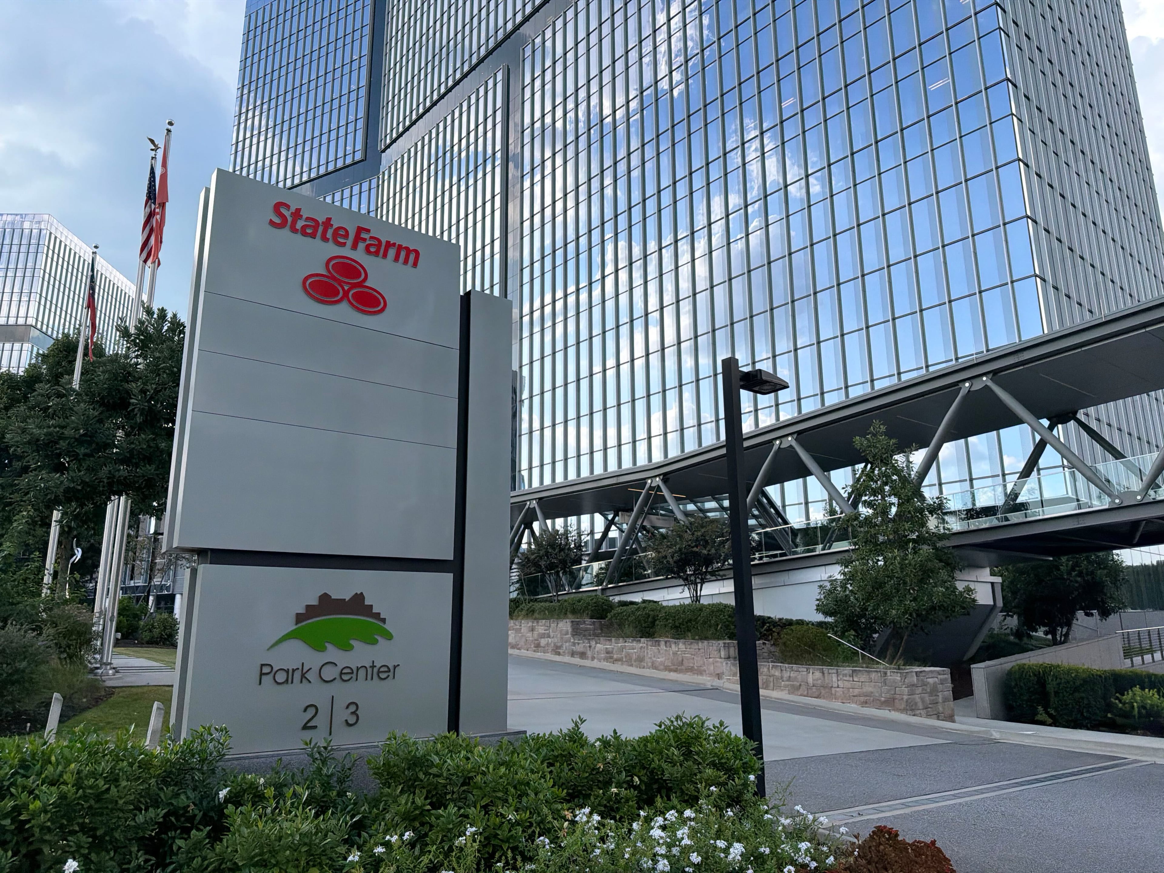 The Park Center 2 and 3 towers in Dunwoody, which are occupied by insurance giant State Farm, have been listed for sale. (J. Scott Trubey/AJC)
