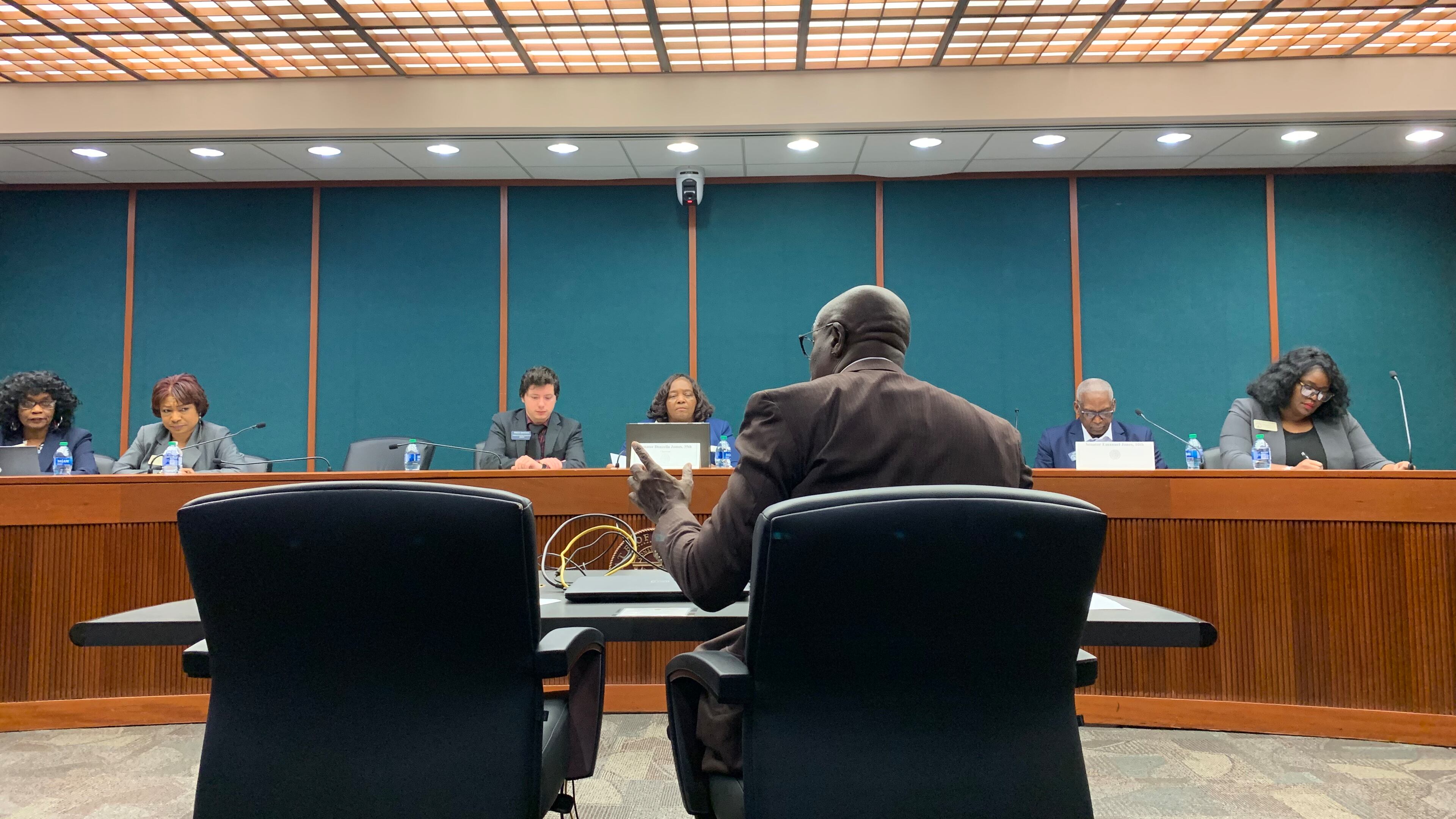 A panel of Senate Democrats heard from several speakers at a hearing regarding homeowner association regulations in the Coverdell Legislative Office Building on Thursday, Nov. 9, 2023.