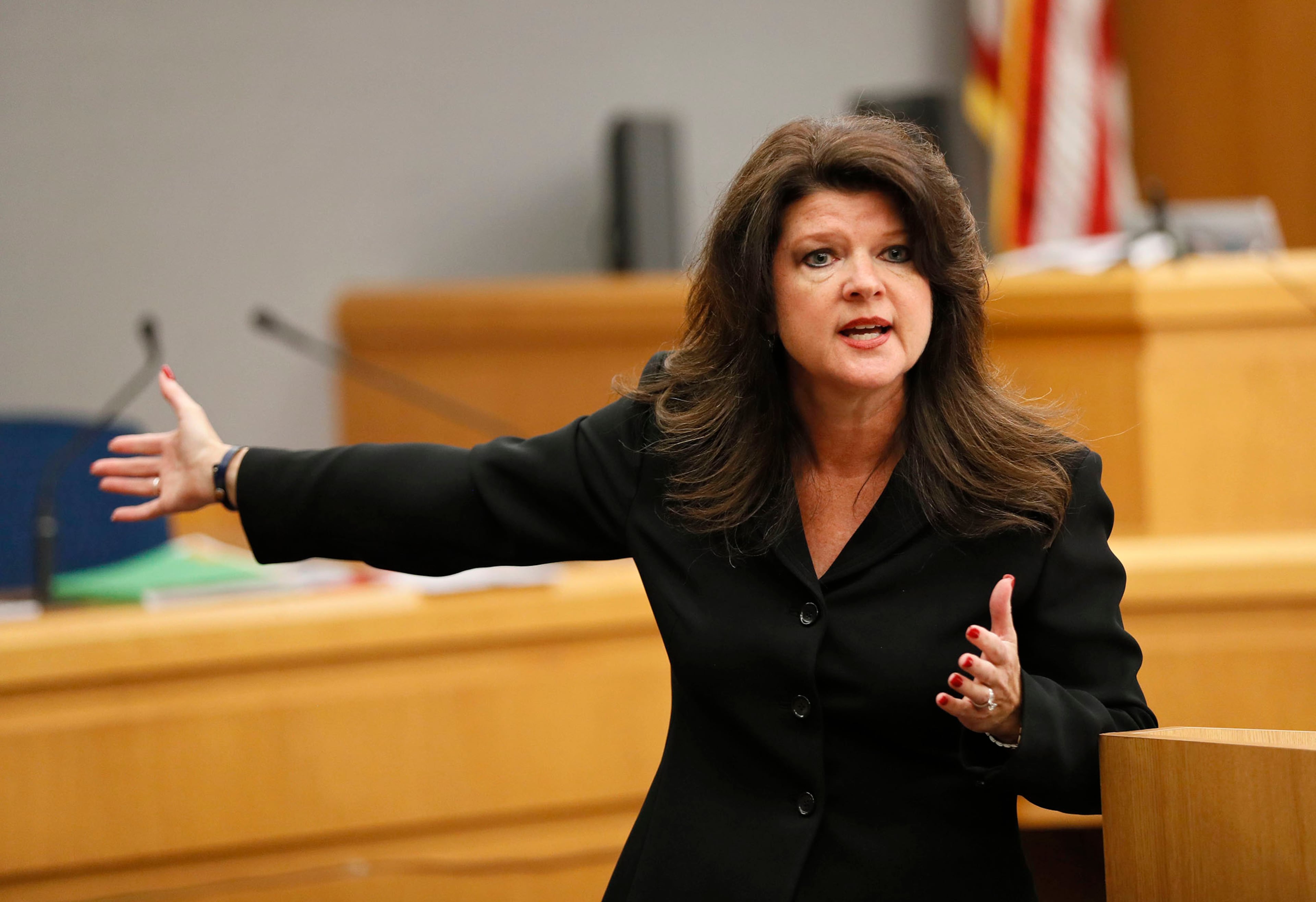 April 29, 2019 - Lawrenceville - Assistant district attorney Lisa Jones delivers final arguments for the prosecution as the Tiffany Moss murder trial went to the jury. Moss, who is representing herself, is accused of intentionally starving her 10-year-old stepdaughter Emani to death in the fall of 2013. Bob Andres / bandres@ajc.com