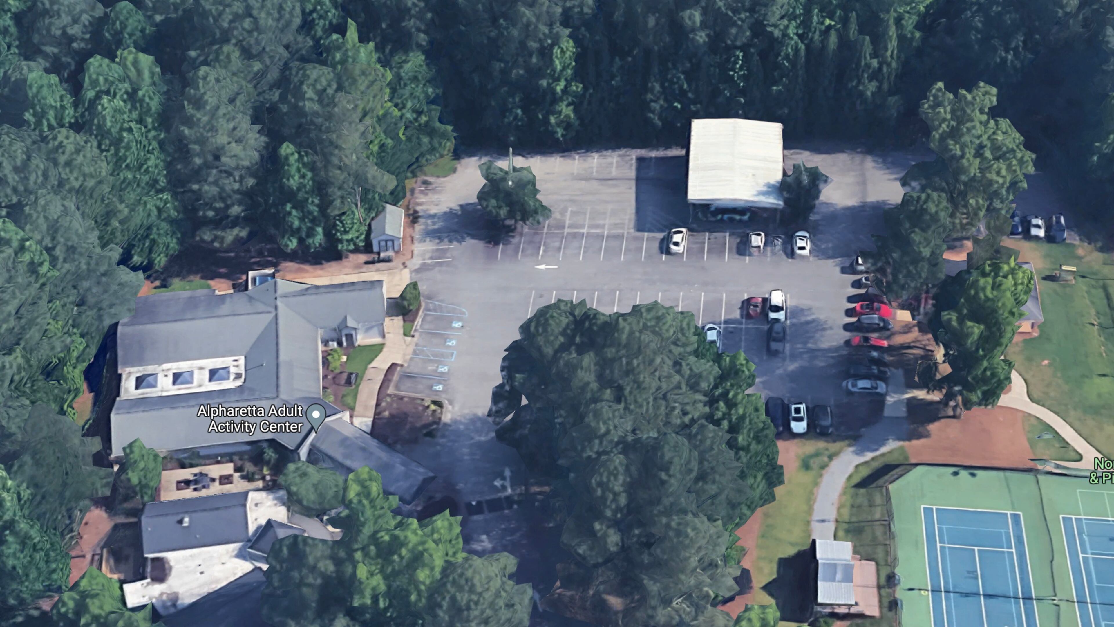 Alpharetta hopes to use grant funds to add ADA accessibility improvements to the Adult Activity Center parking lot. (Google Maps)