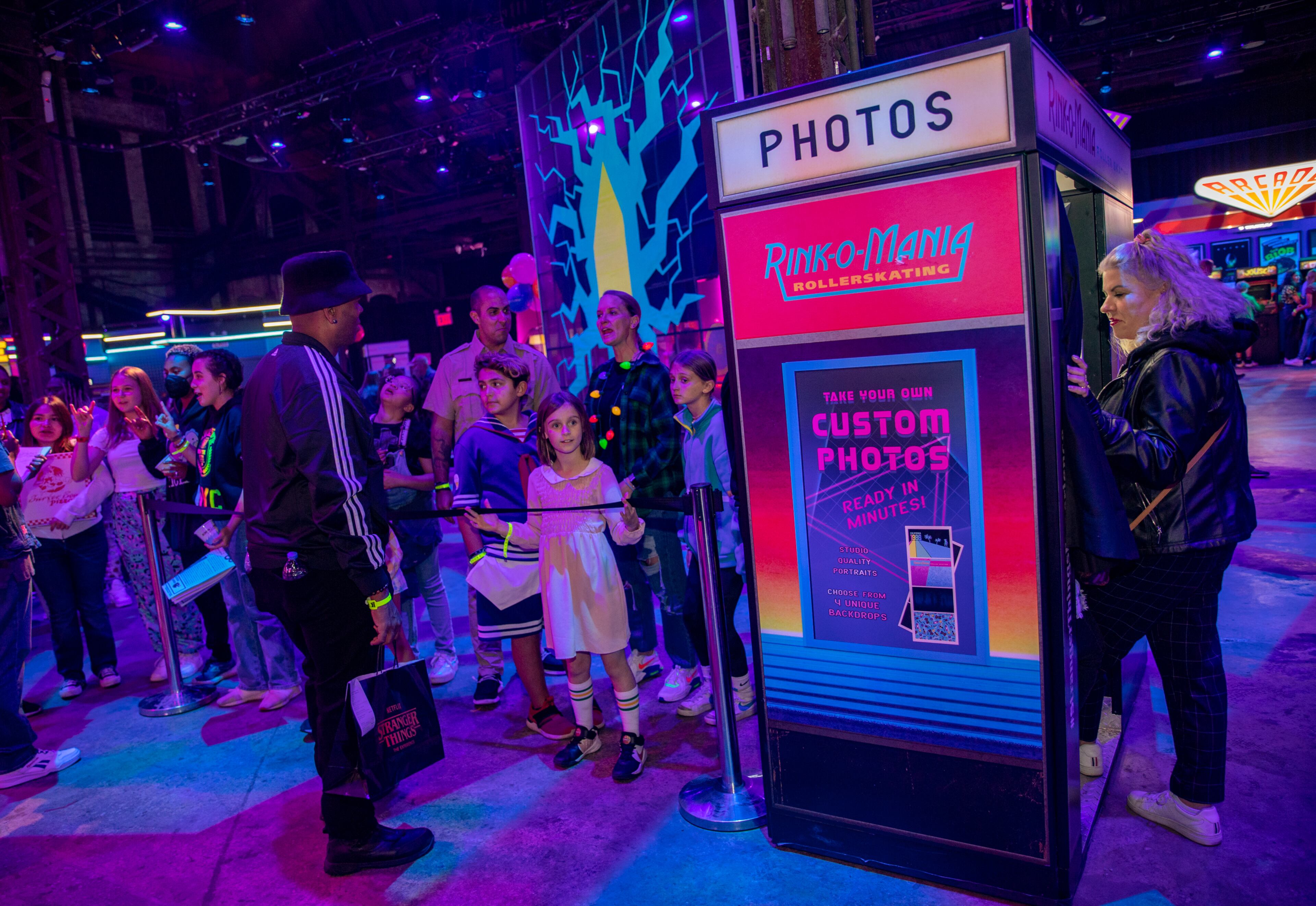 "Stranger Things: The Experience" at Pullman Yards ends in the Mix-Tape lounge where photo booths, arcade games, pizza, ice cream, cocktails, merchandise and photo opportunities are available. (Jenni Girtman for The Atlanta Journal-Constitution)