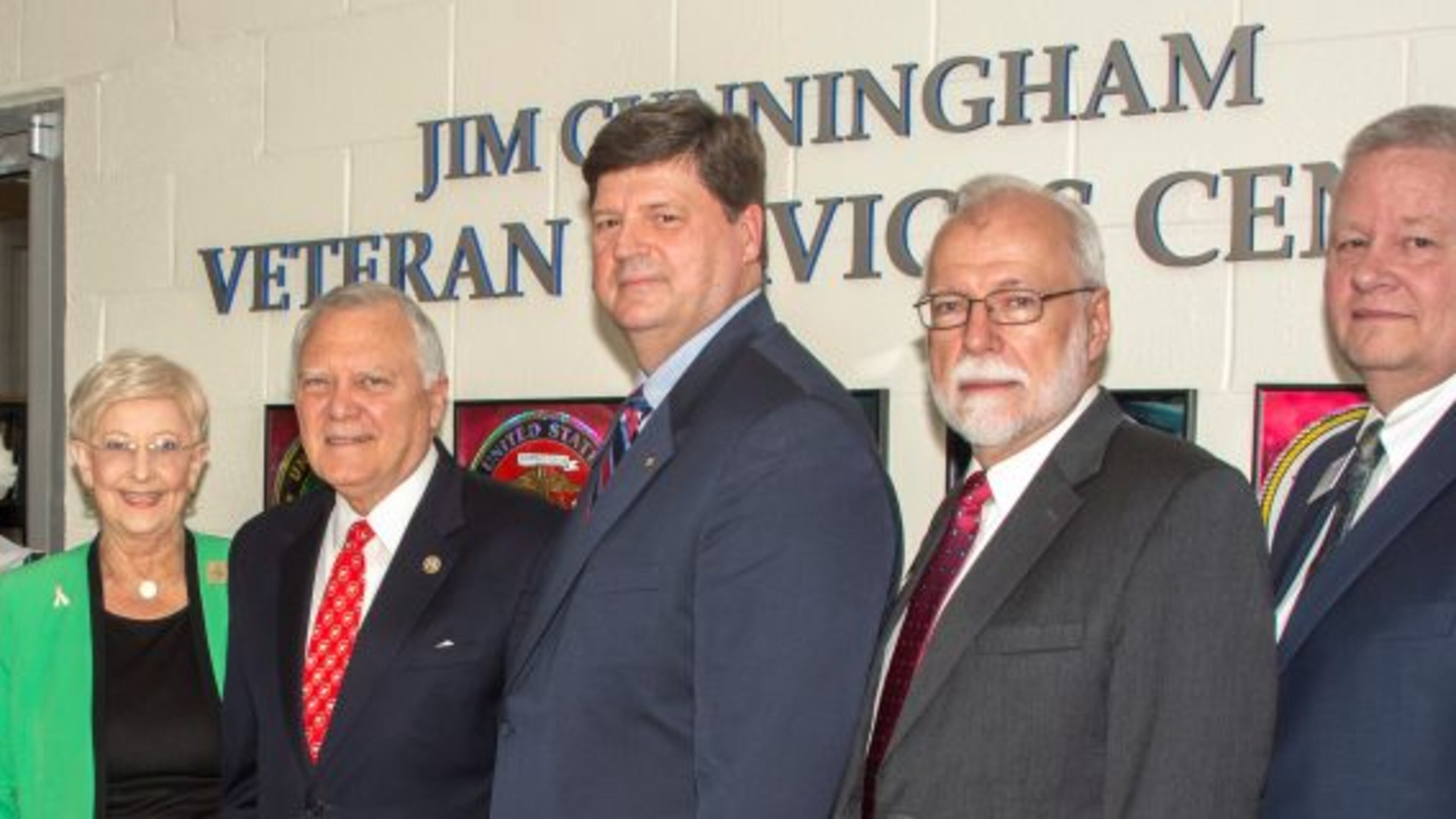Among those attending the April dedication ceremony of the newly renovated Jim Cunningham Veteran Services Center at the Chattahoochee Tech Marietta Campus were (l-r) Jay Cunningham, Jim Cunningham, Jan Cunningham, Georgia First Lady Sandra Deal, Georgia Gov. Nathan Deal, Chattahoochee Tech Foundation Chair Dan Barbour, Chattahoochee Tech President Dr. Ron Newcomb and Technical College System of Georgia Commissioner Matt Arthur. Courtesy of Chattahoochee Technical College
