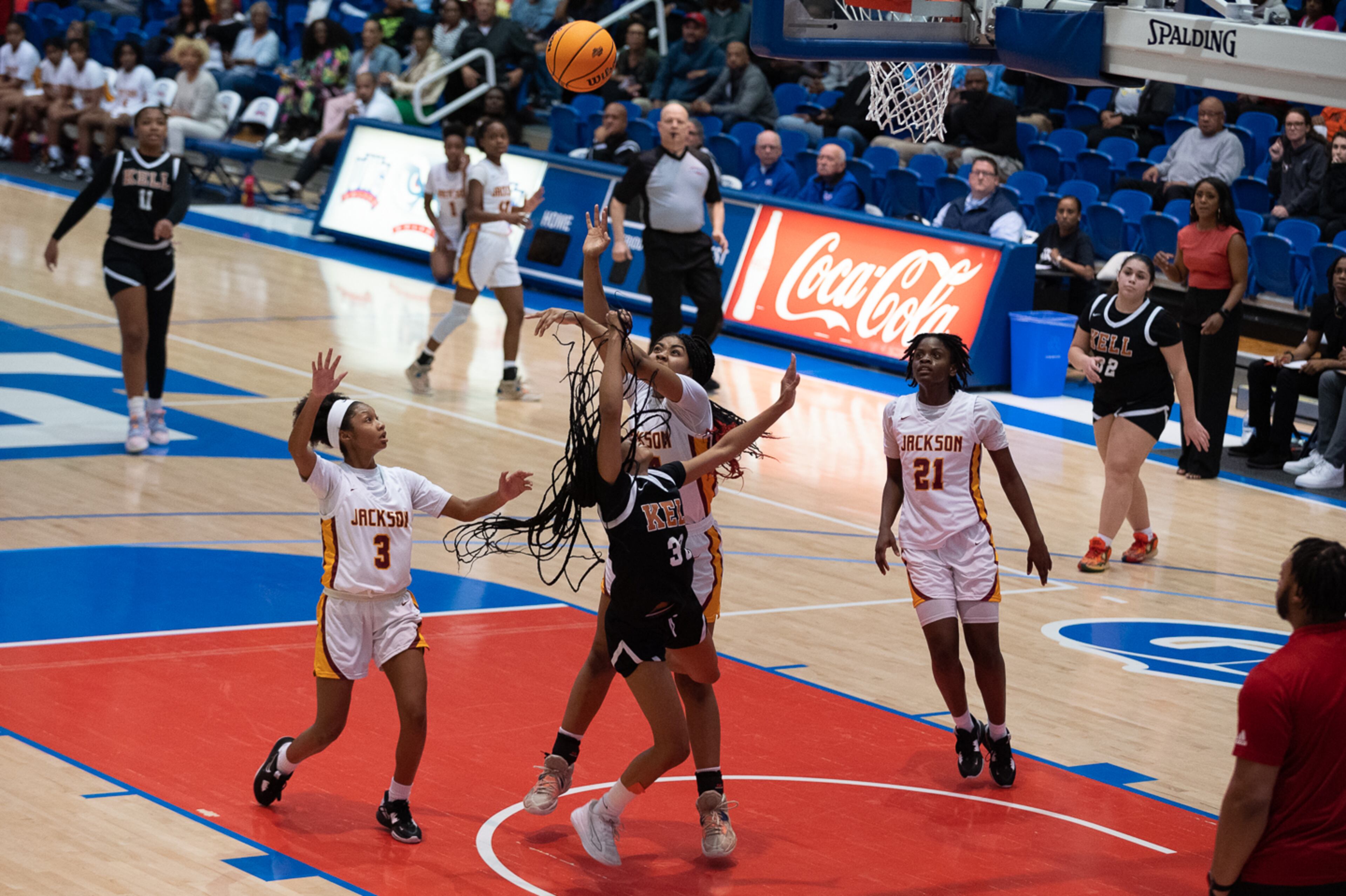 Jackson's British McKinney attempts to block a shot. Jamie Spaar for the Atlanta Journal-Constitution