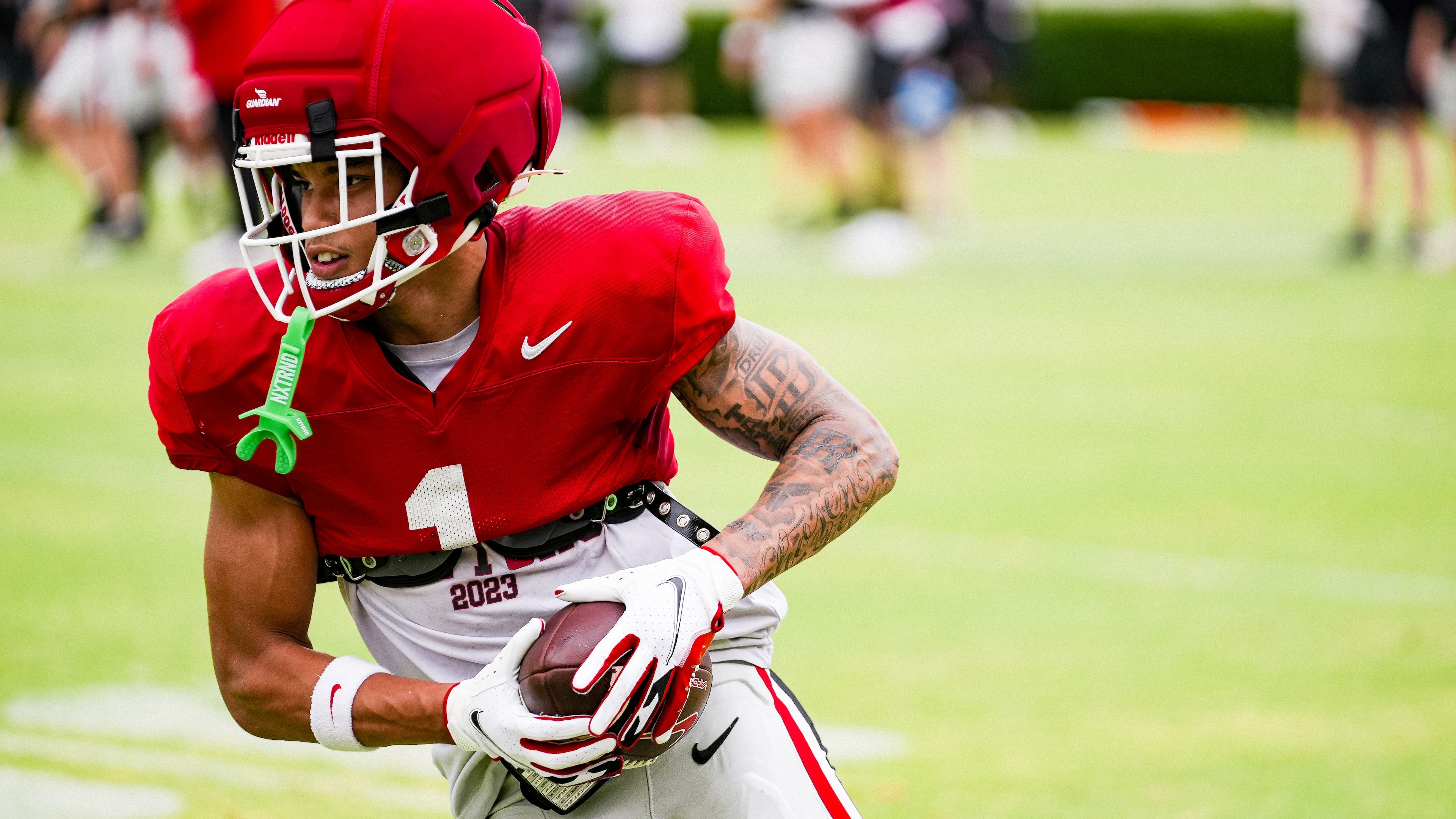 Georgia wide receiver Talyn Taylor practices at Dooley Field at Sanford Stadium in Athens on April 4, 2026. (Tony Walsh/UGAAA)